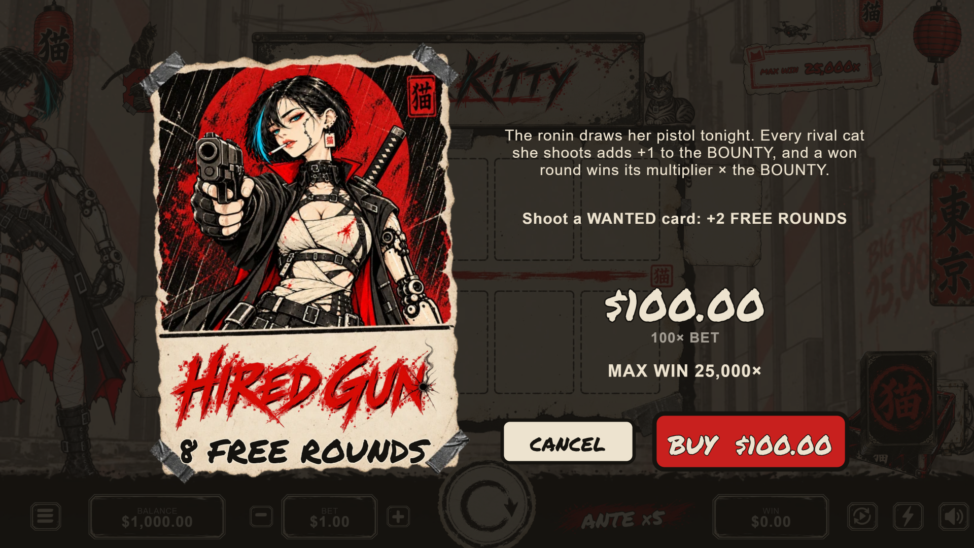 Cyber Kitty 25K bonus buy menu