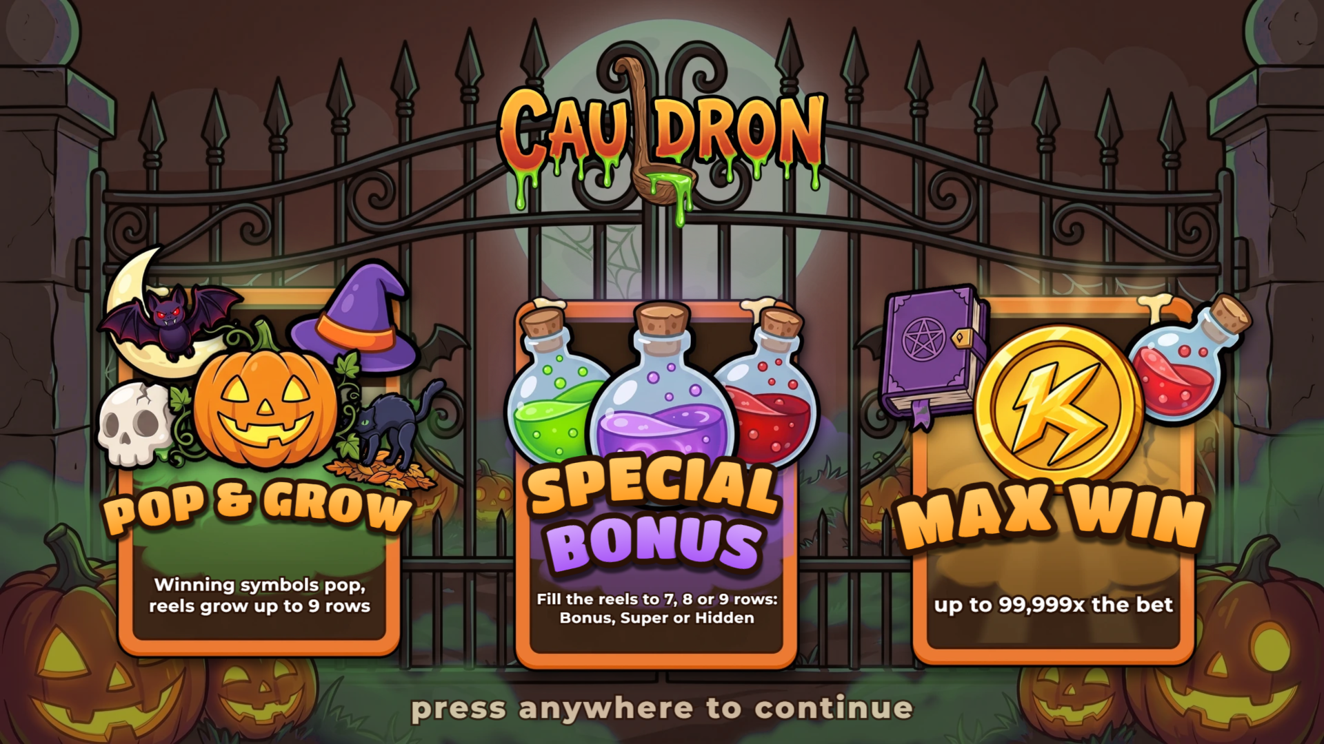 Cauldron slot intro screen