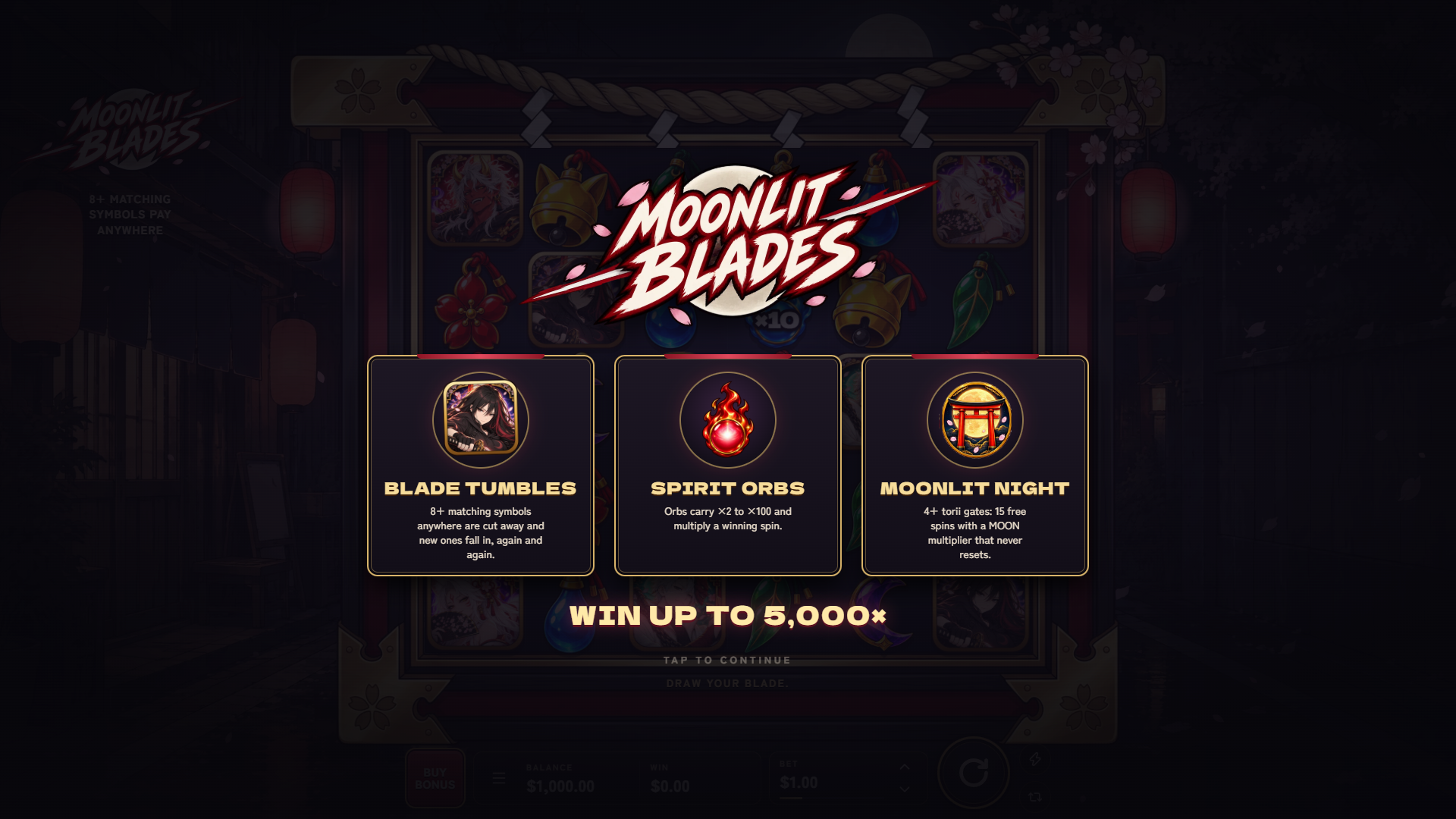Moonlit Blades slot intro screen