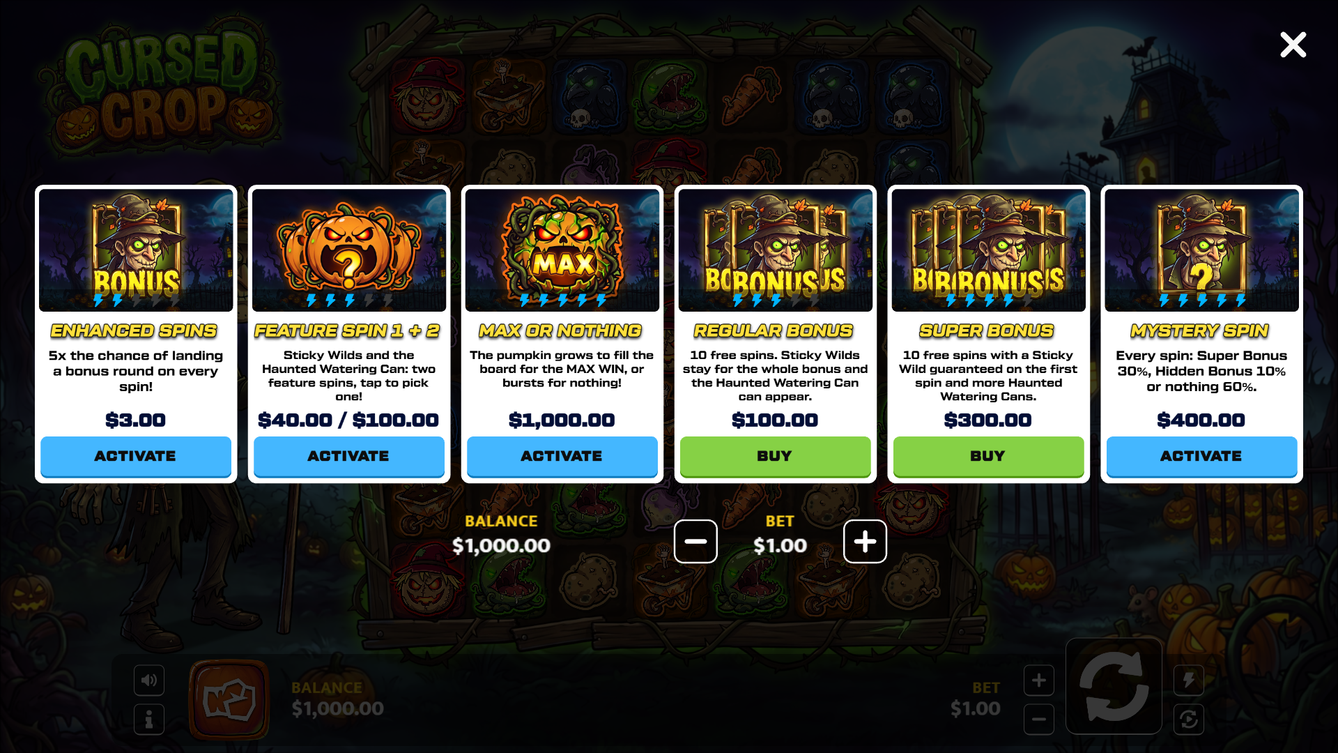 Cursed Crop bonus buy menu