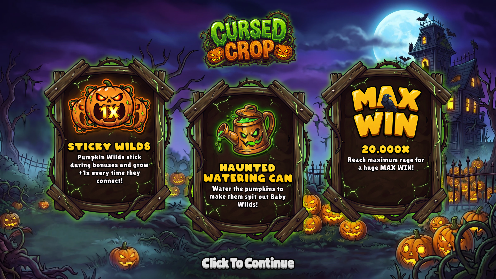 Cursed Crop slot intro screen