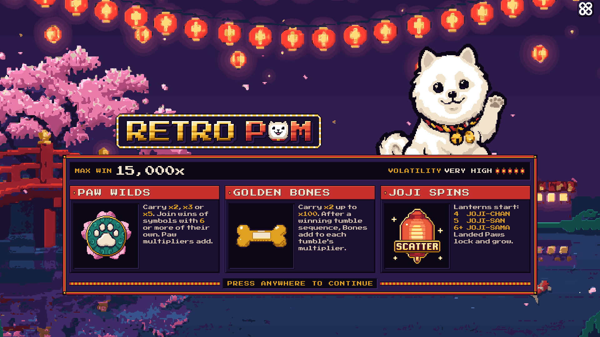 Retro Pom slot intro screen