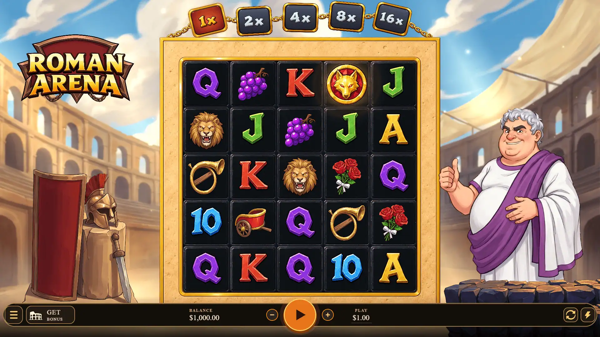Roman Arena slot gameplay reels