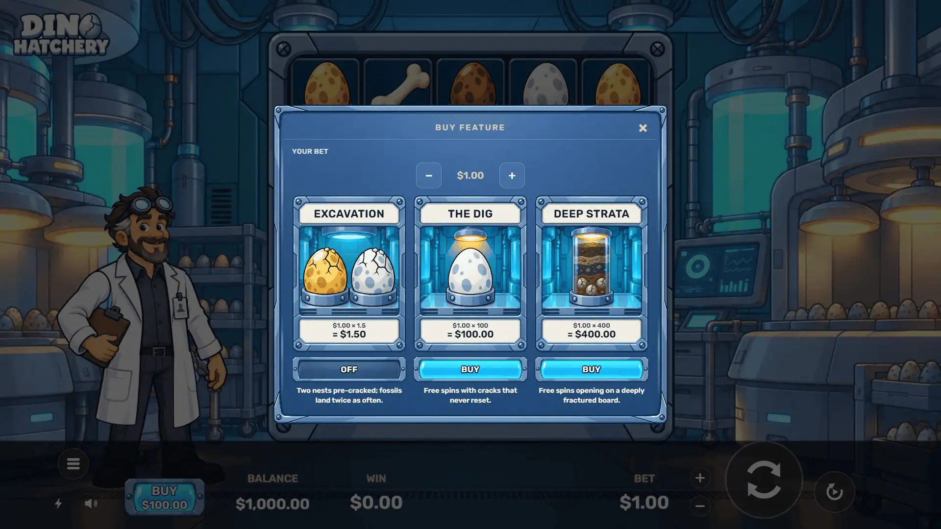Dino Hatchery bonus buy menu