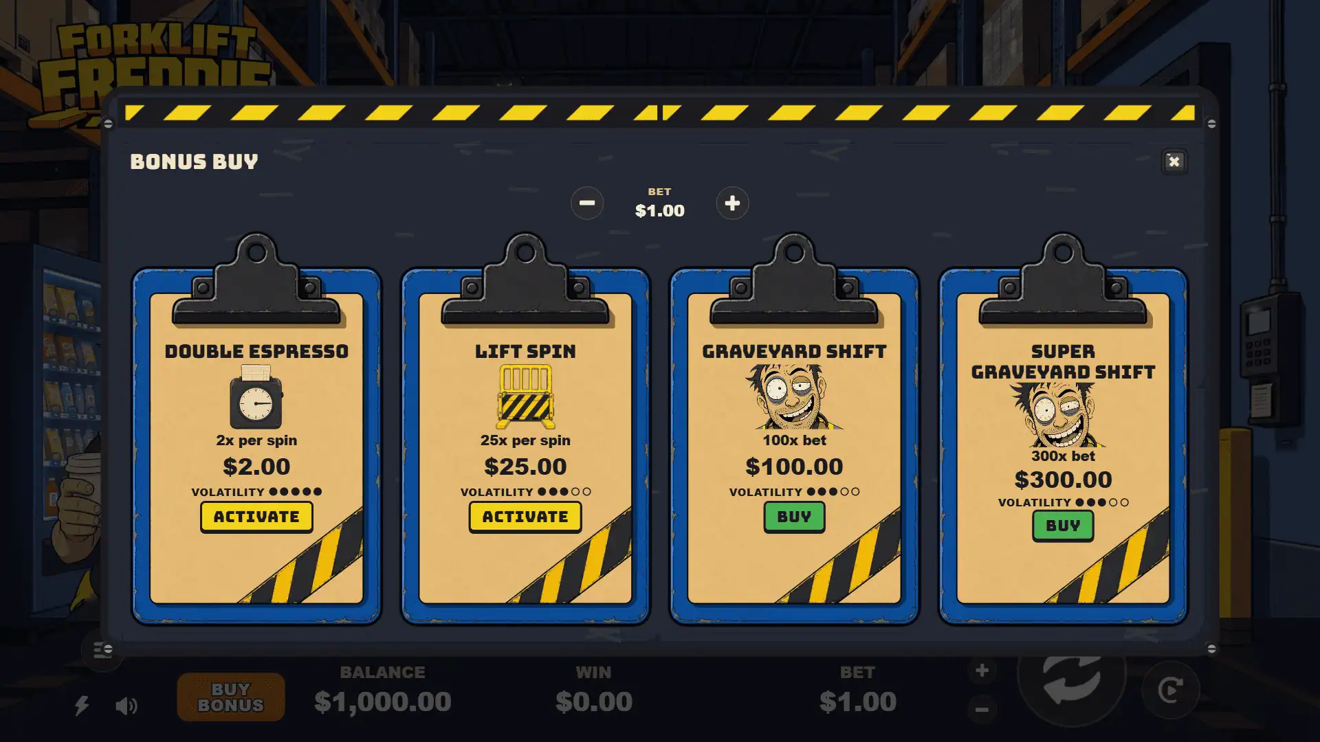 Forklift Freddie bonus buy menu