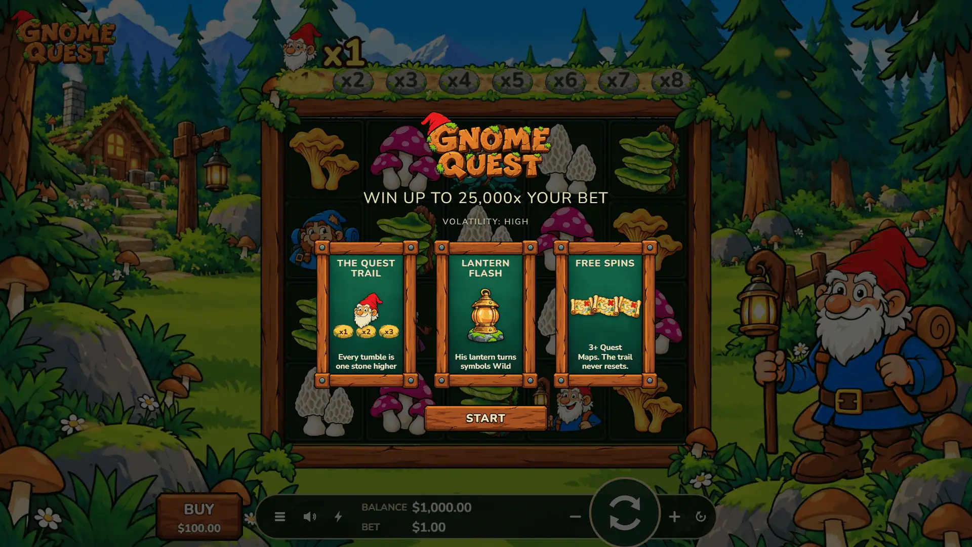 Gnome Quest slot intro screen