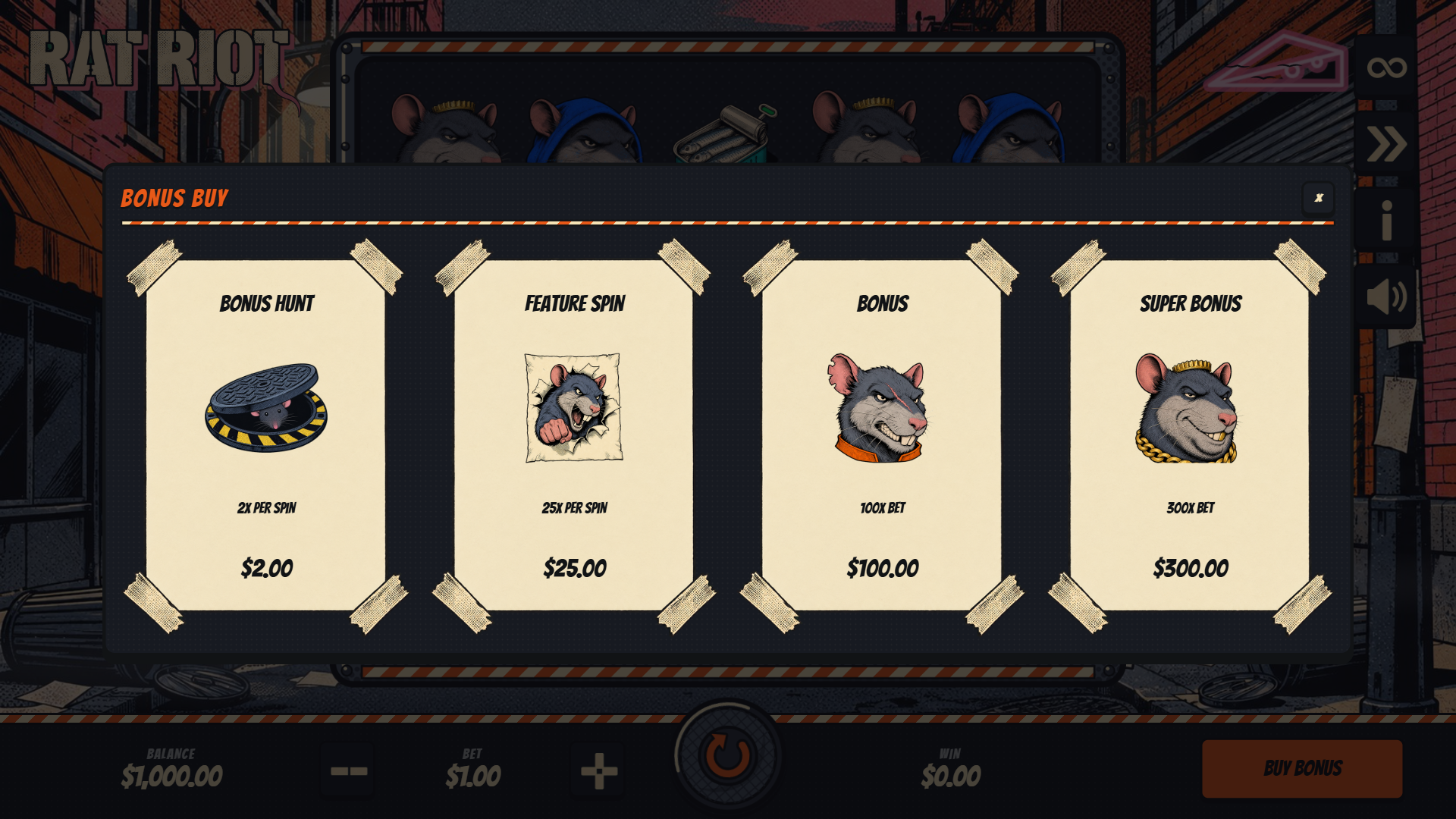 Rat Riot bonus buy menu