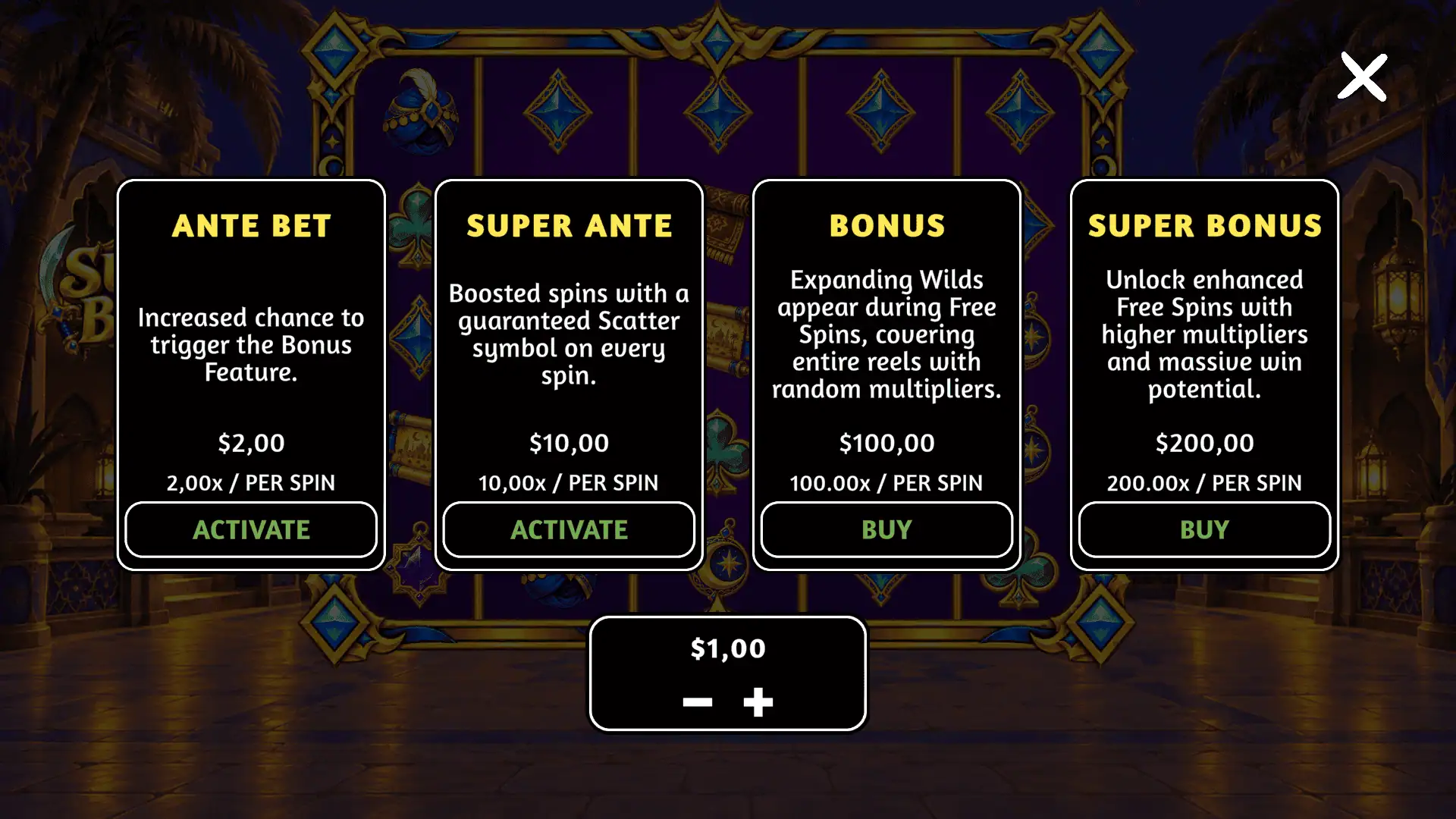 Sultan Blades bonus buy menu