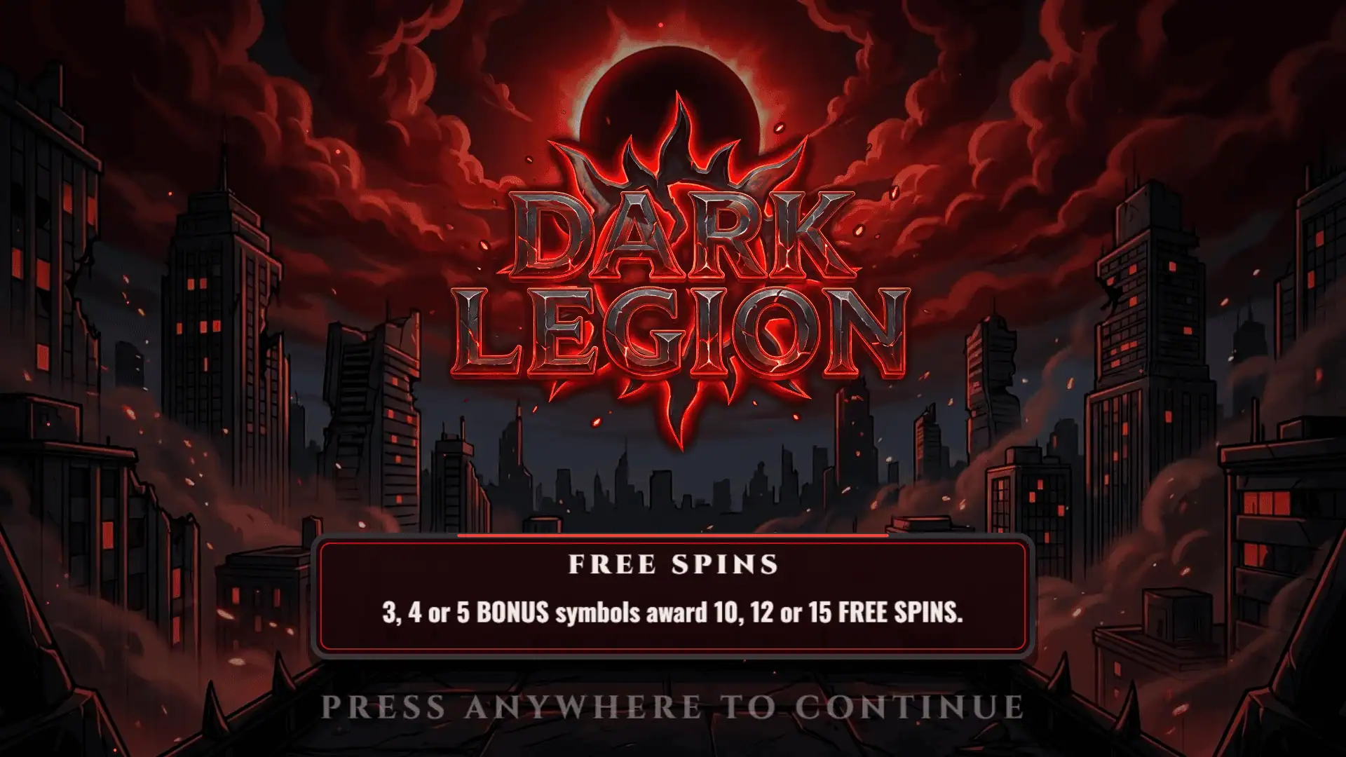 Dark Legion slot intro screen
