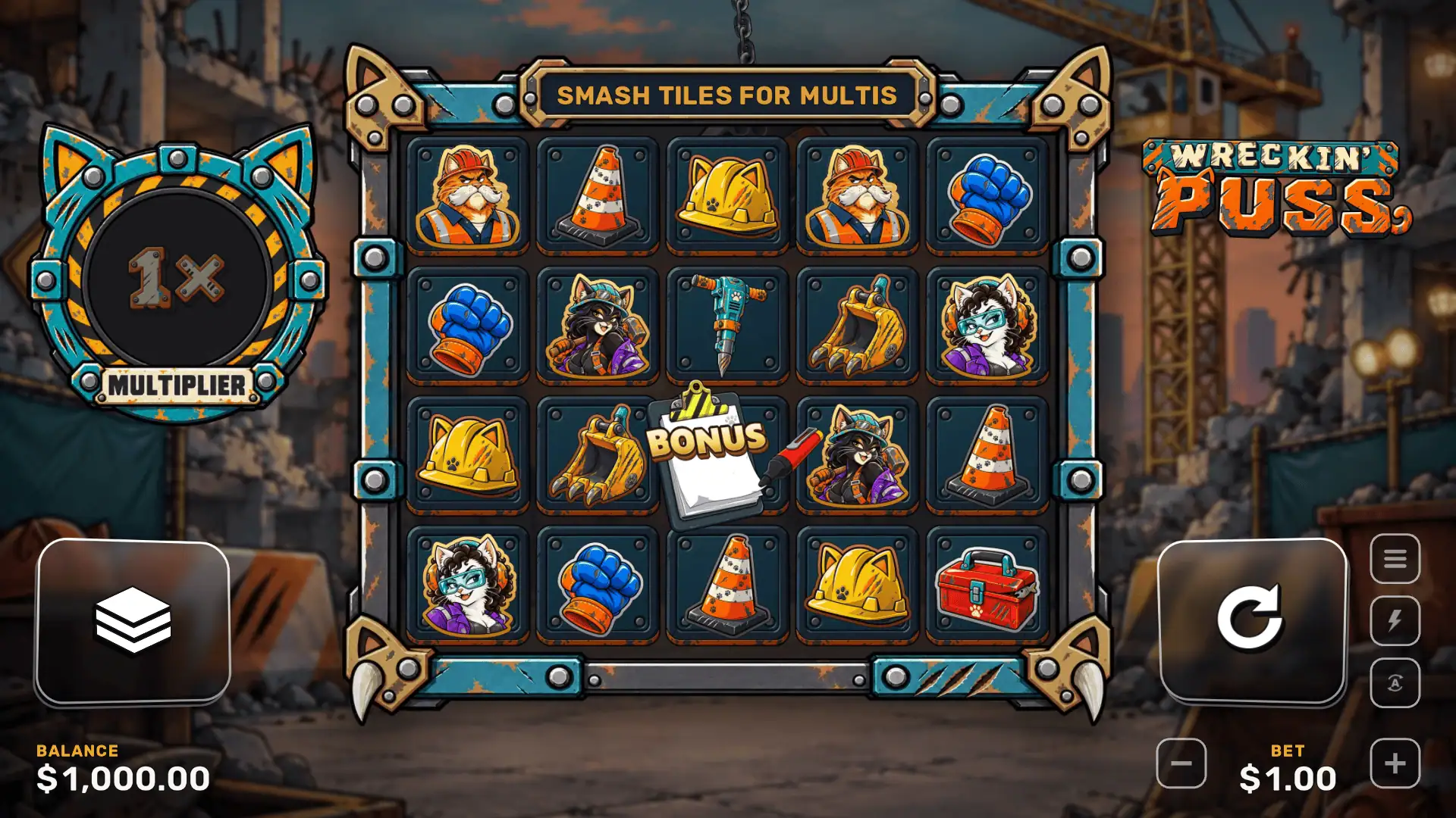 Wreckin' Puss slot gameplay reels