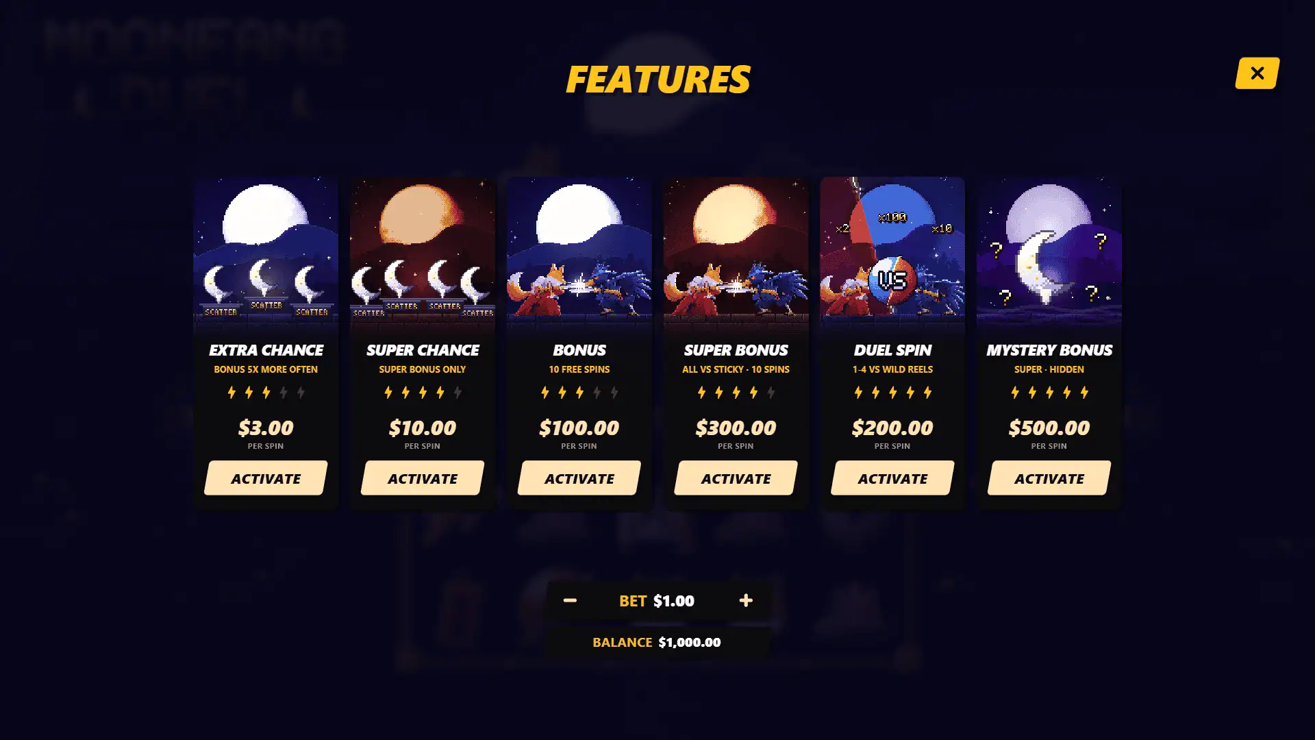 Moonfang Duel bonus buy menu