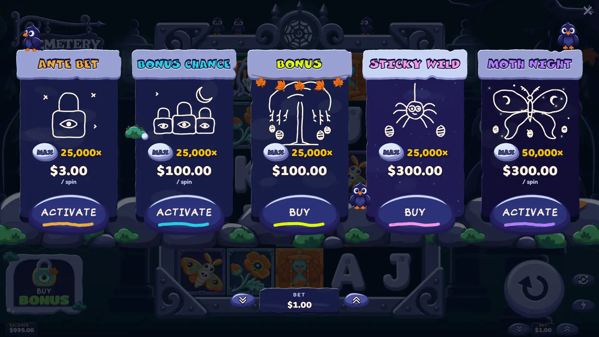 Cemetery Gates bonus buy menu