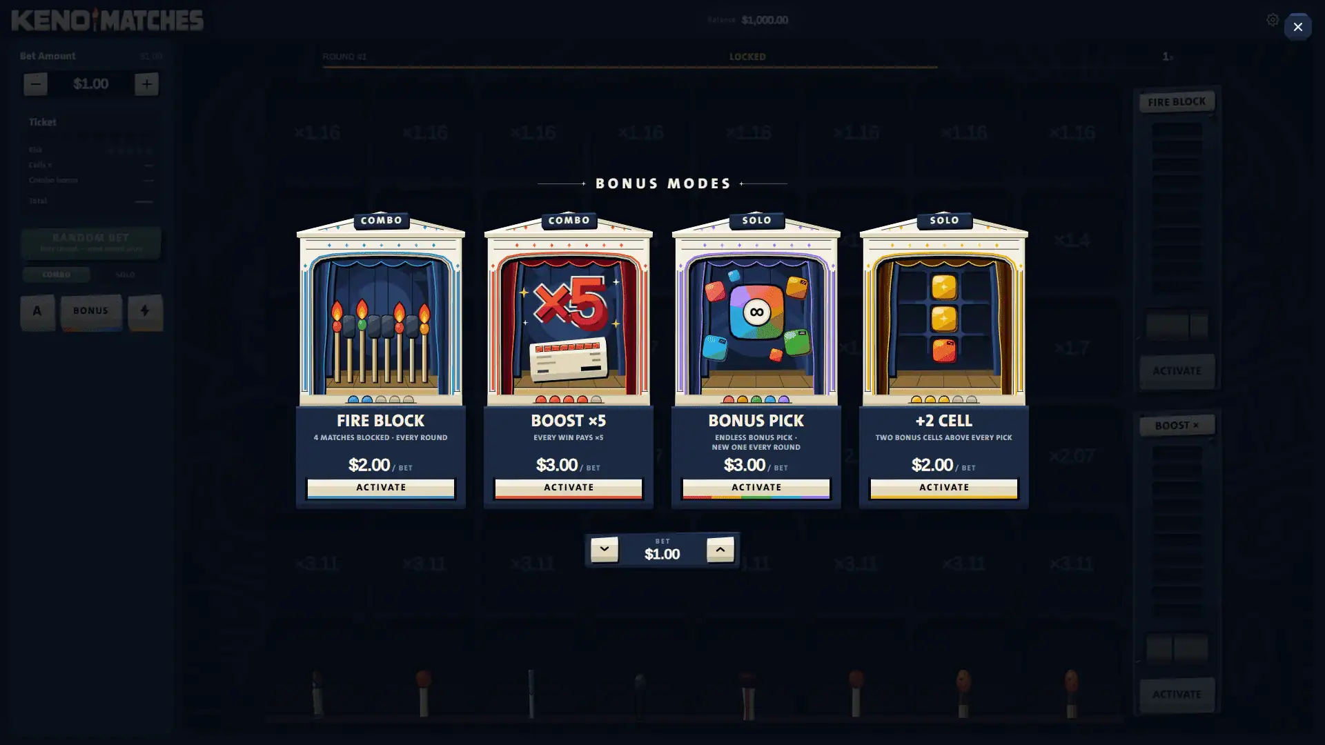 Keno Matches bonus buy menu