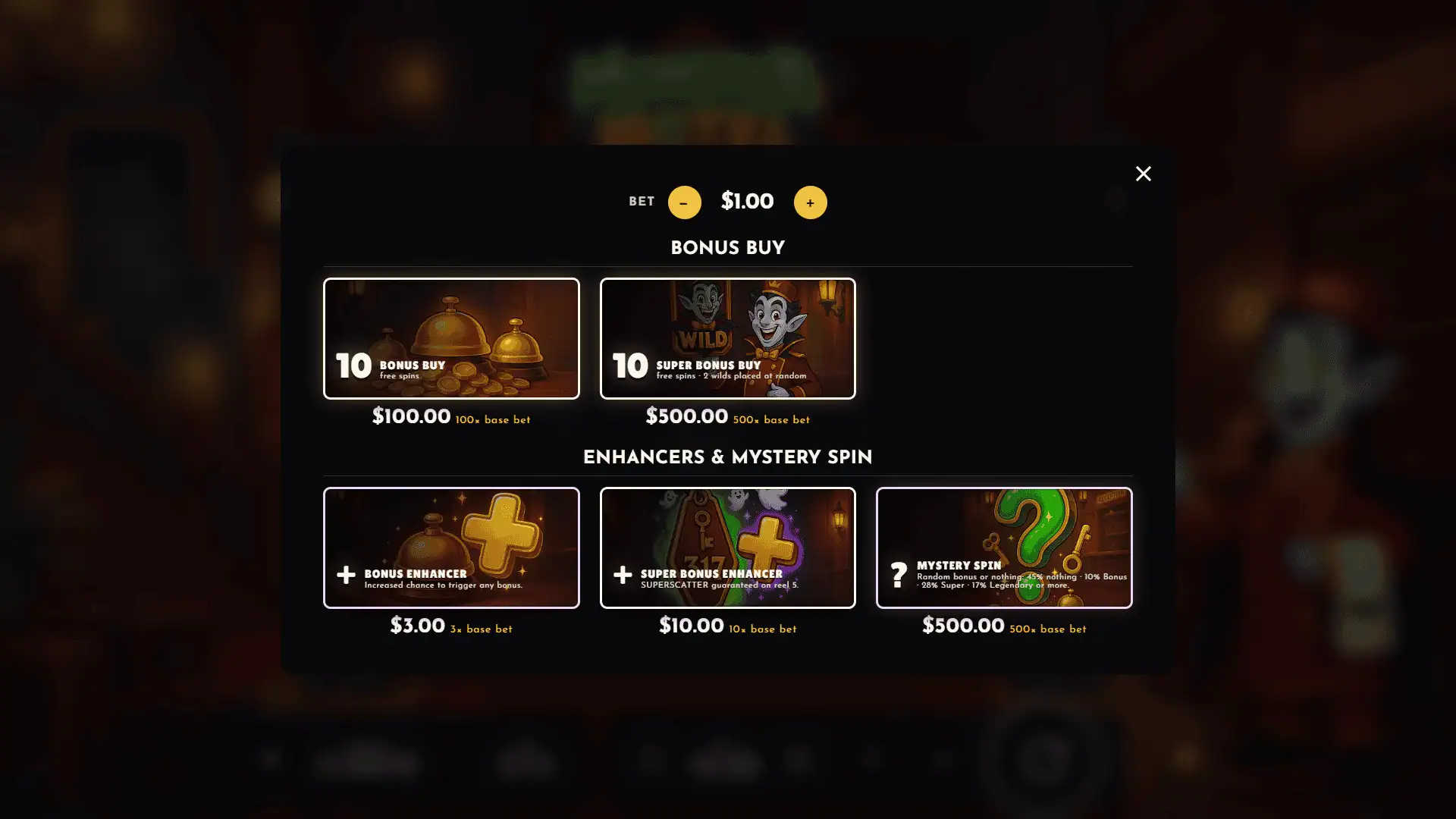 Monster Motel bonus buy menu