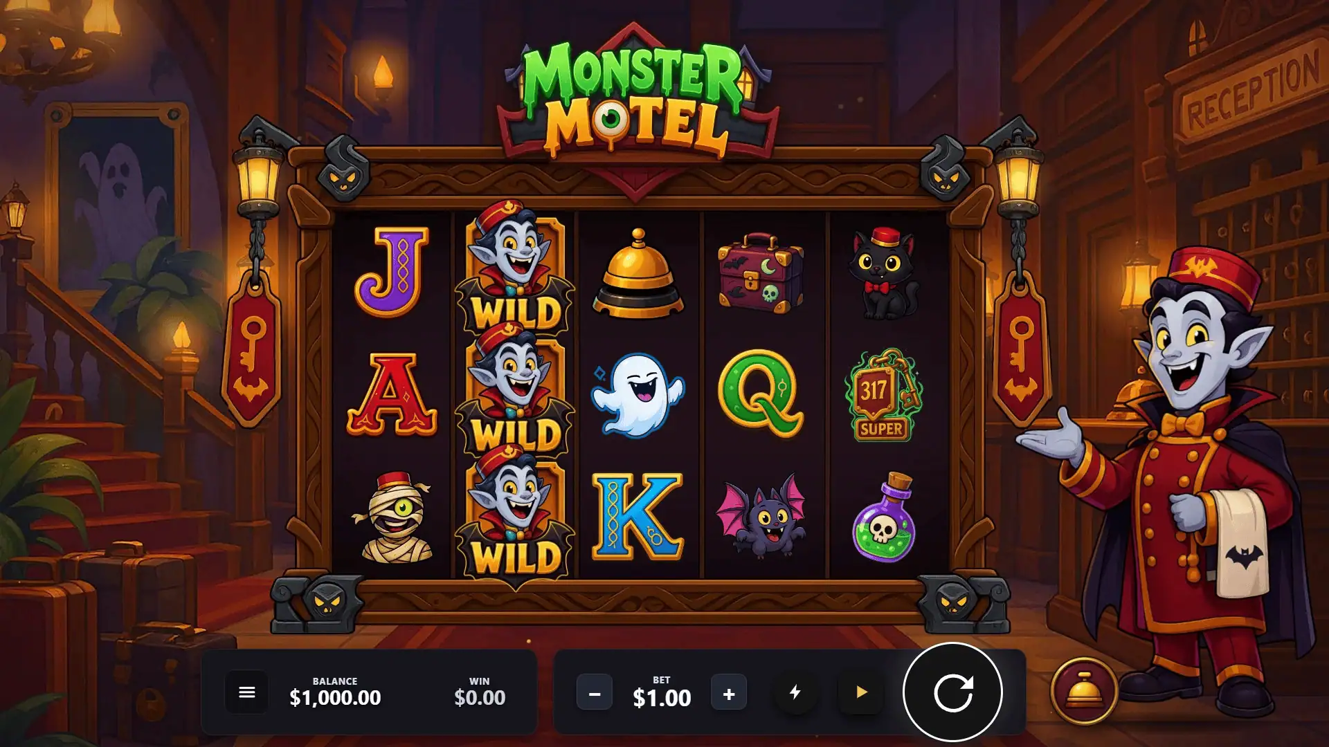 Monster Motel slot gameplay reels