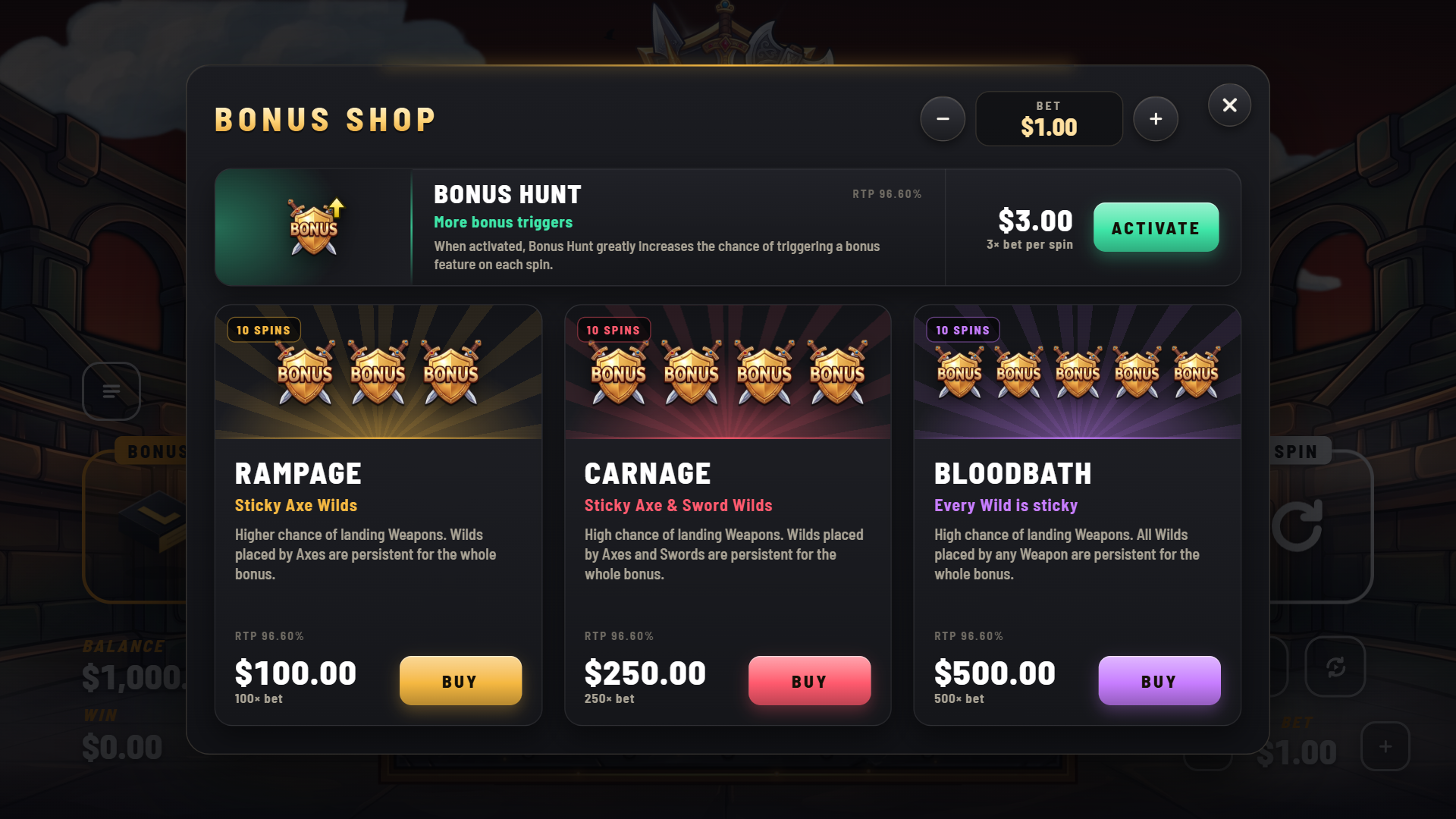 Weapons of War bonus buy menu