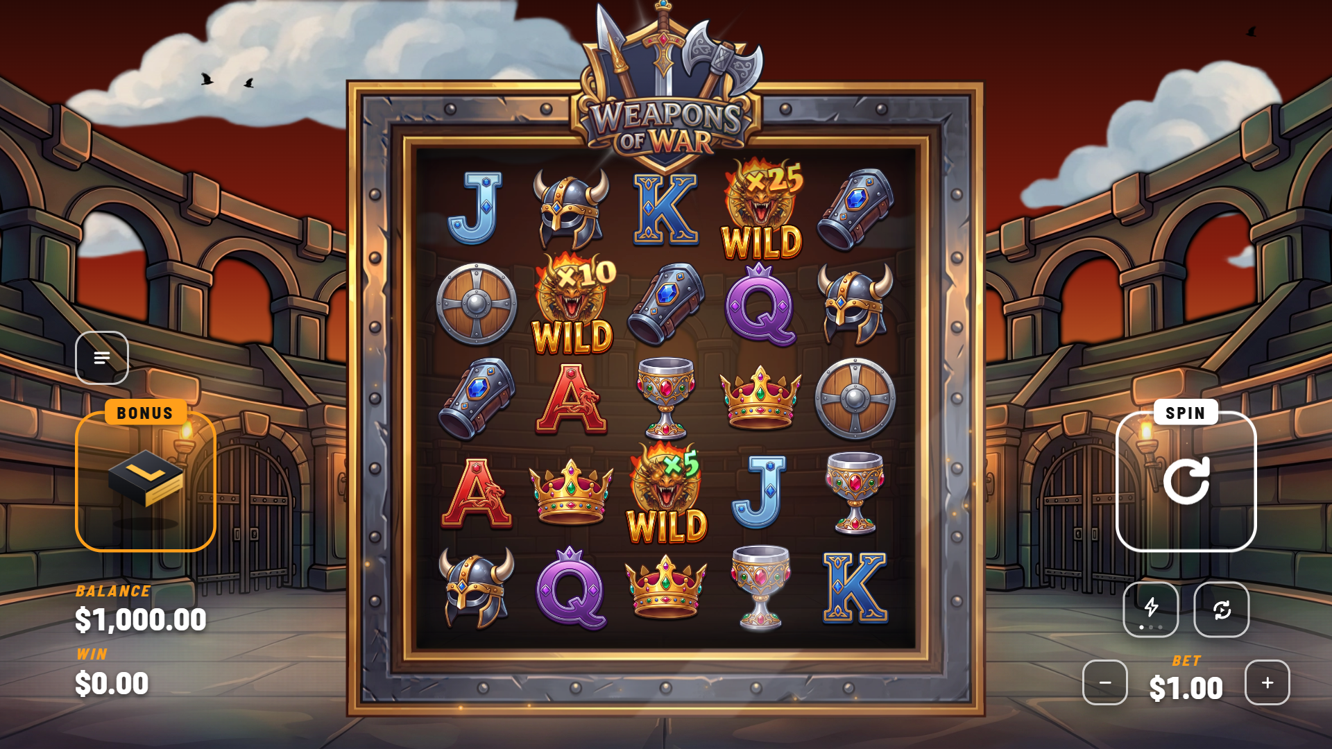 Weapons of War slot gameplay reels
