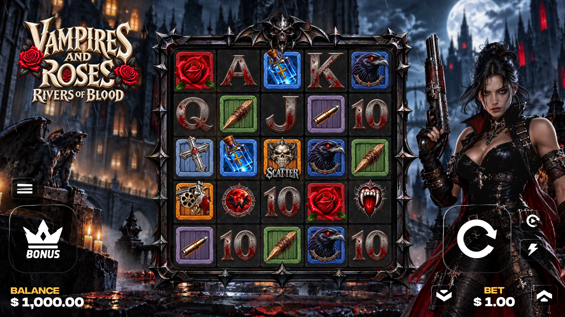 Vampires and Roses: Rivers of Blood slot gameplay reels