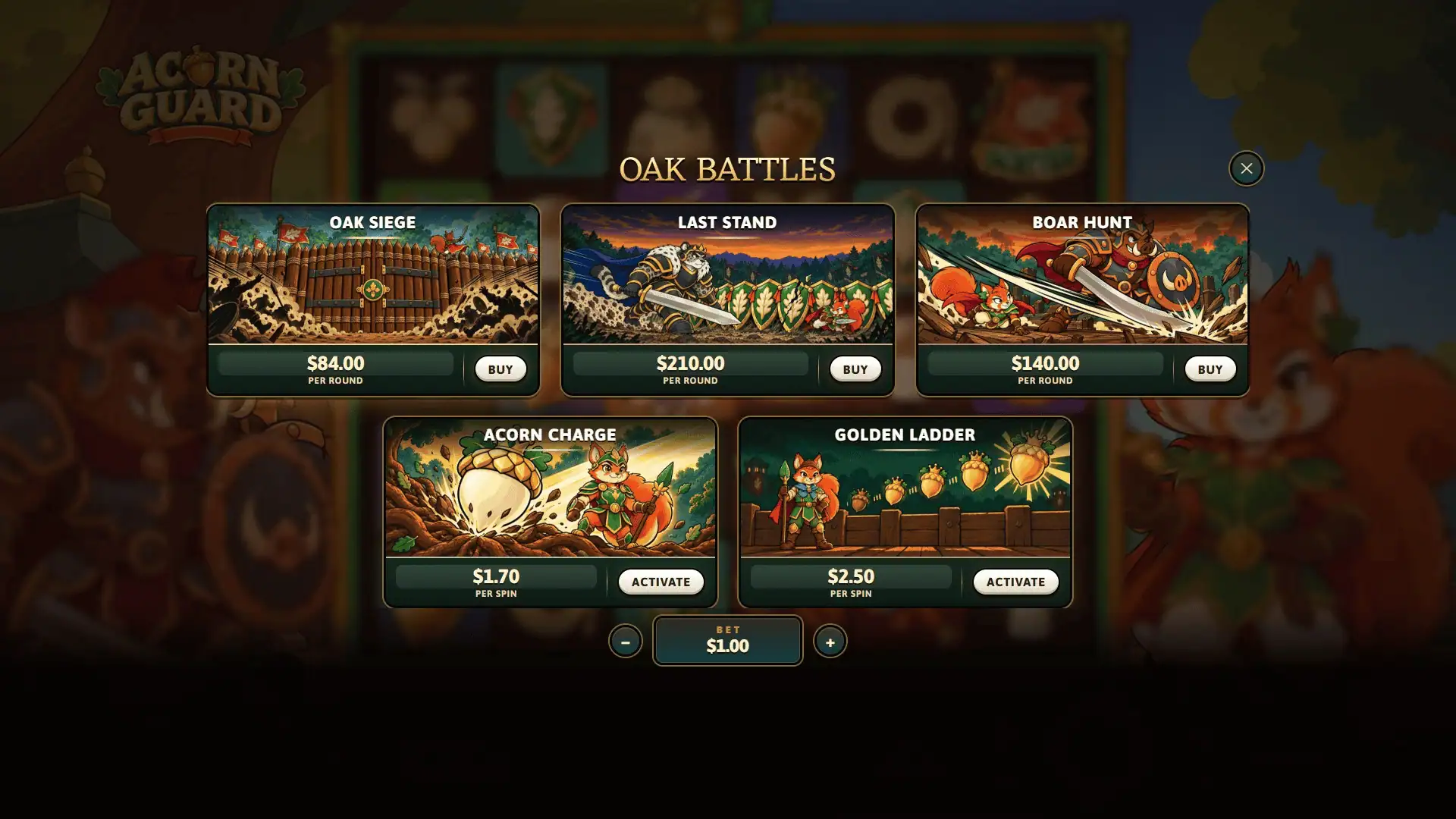 Acorn Guard bonus buy menu