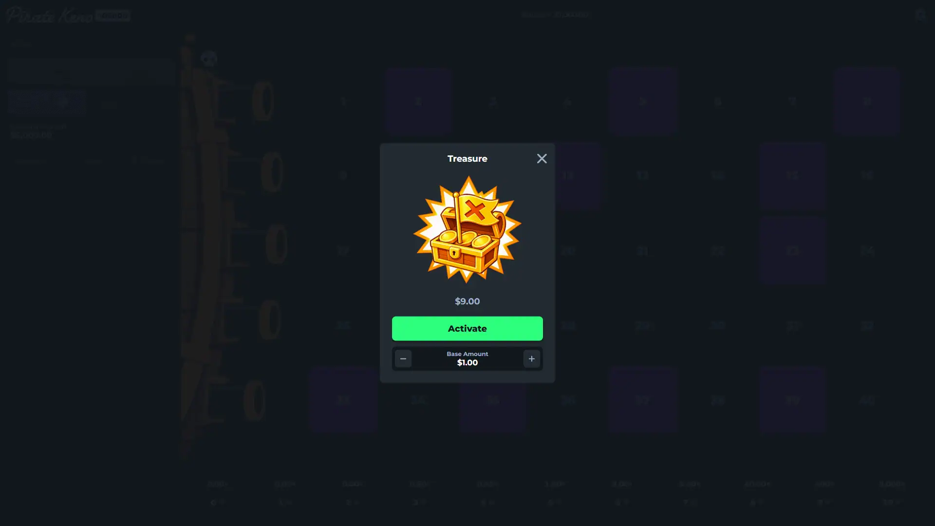 Pirate Keno 100000 bonus buy menu