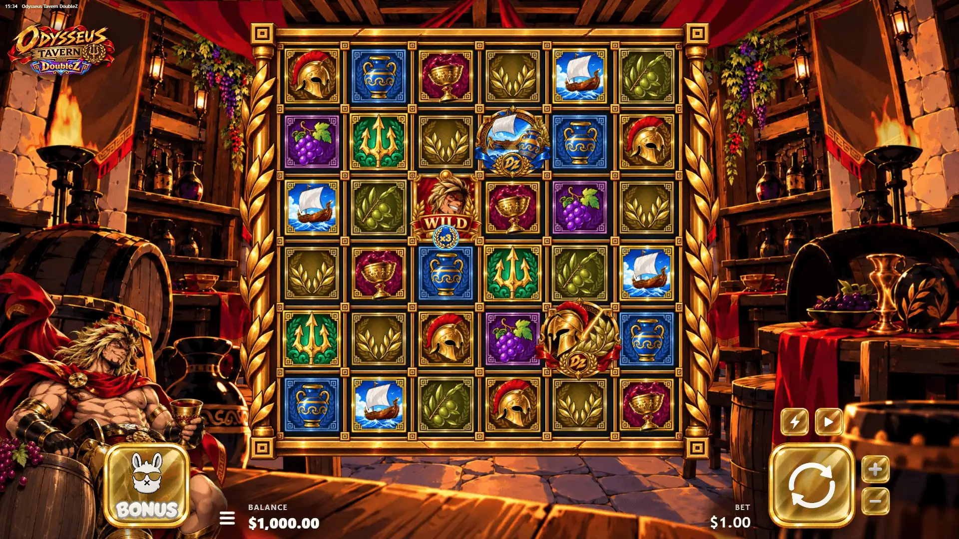 Odysseus Tavern slot gameplay reels