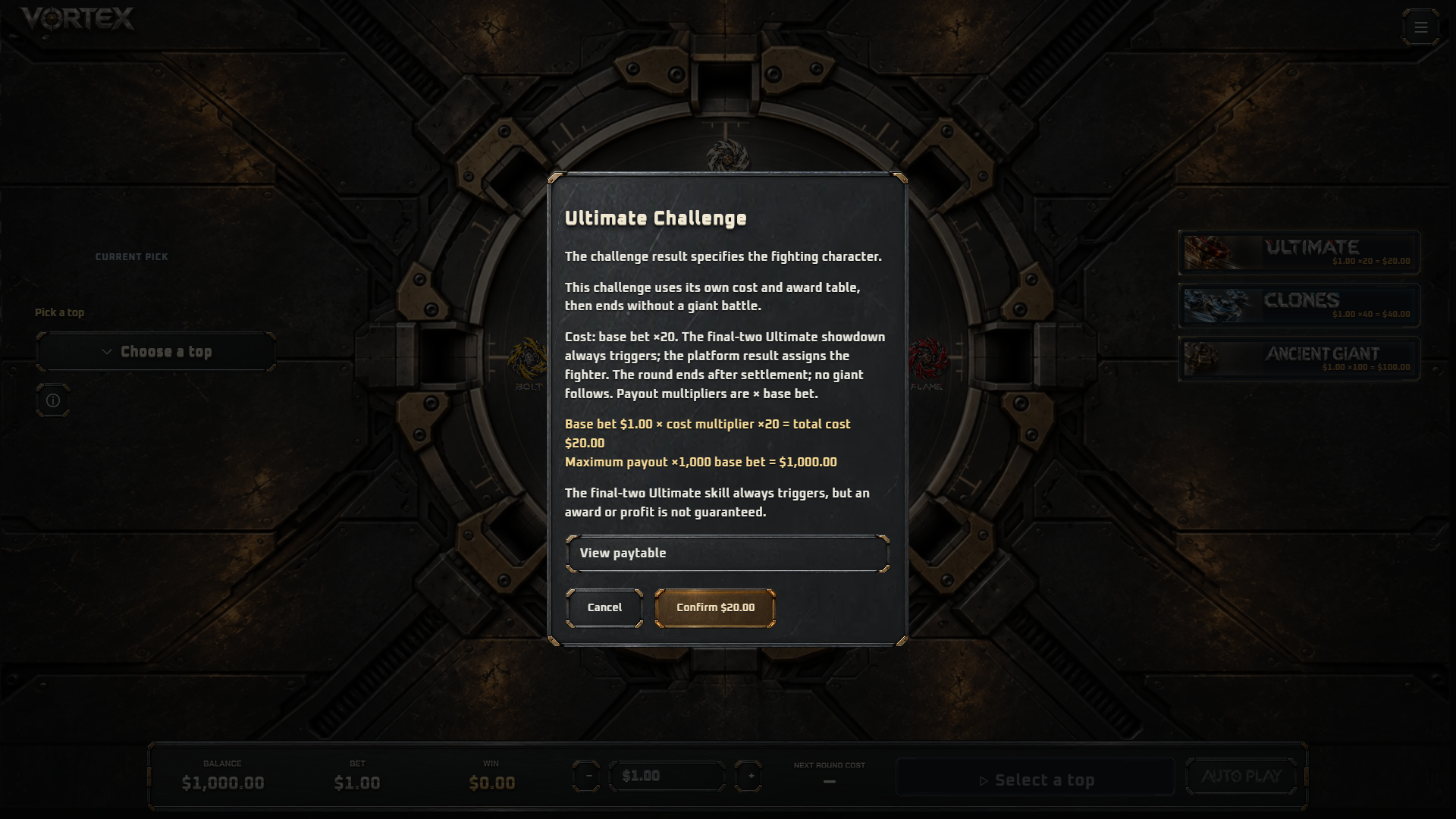 Vortex bonus buy menu