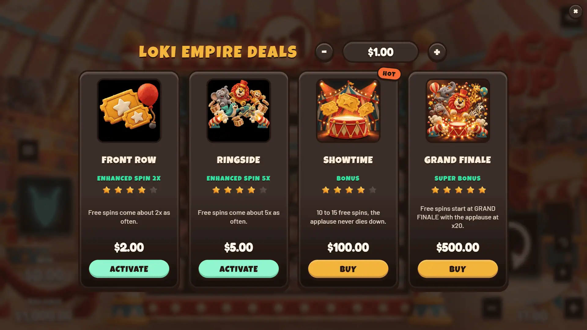 Act Up bonus buy menu