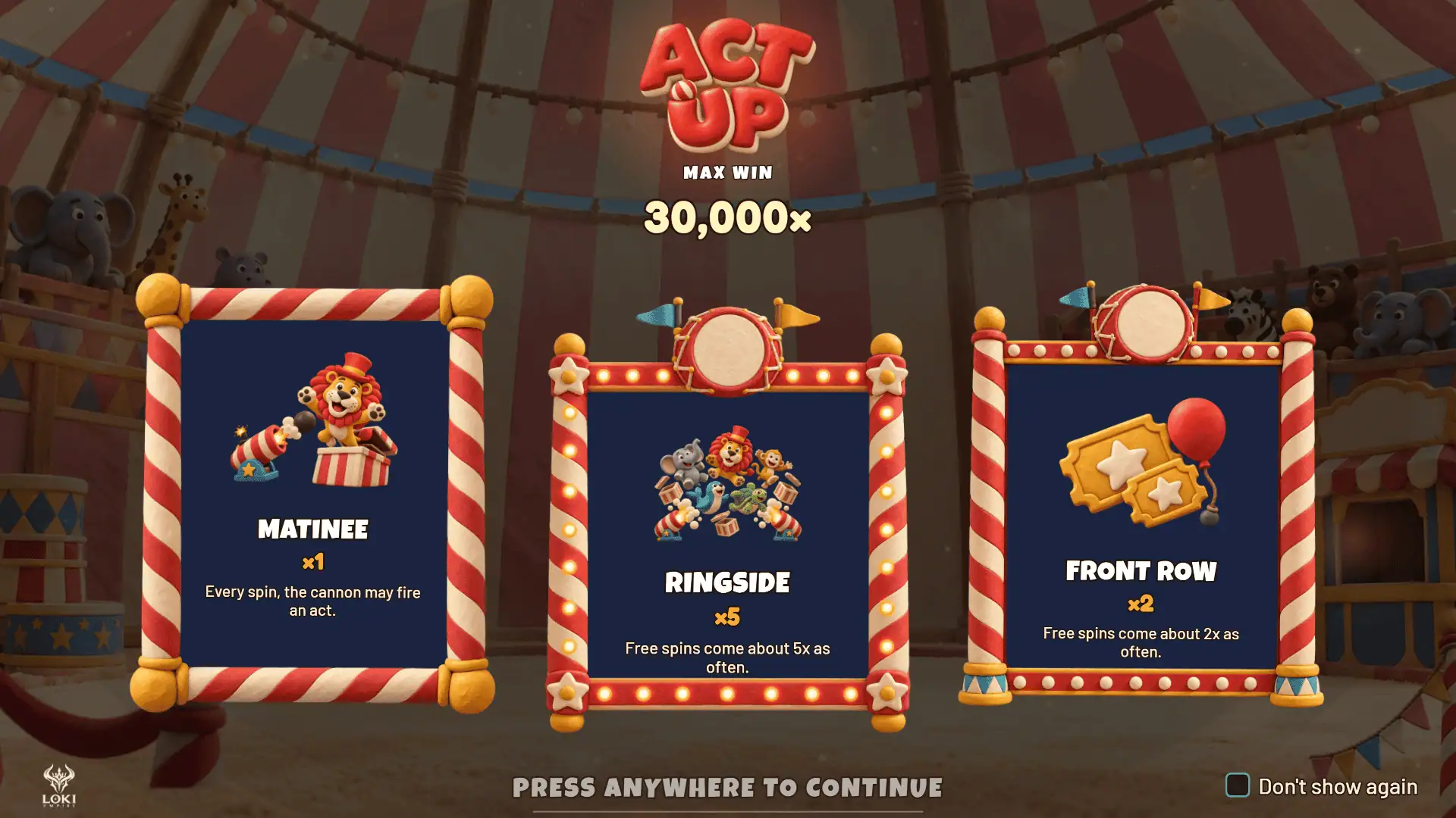 Act Up slot intro screen