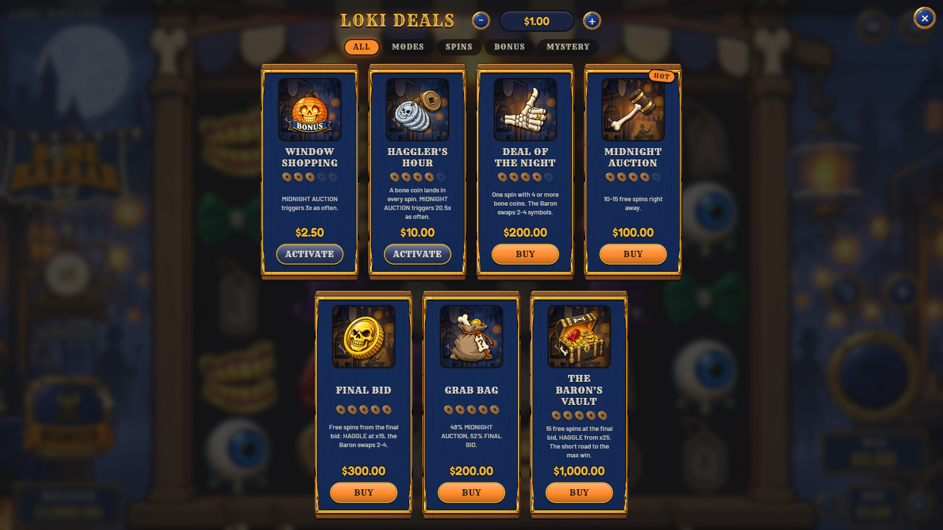 Bone Bazaar bonus buy menu