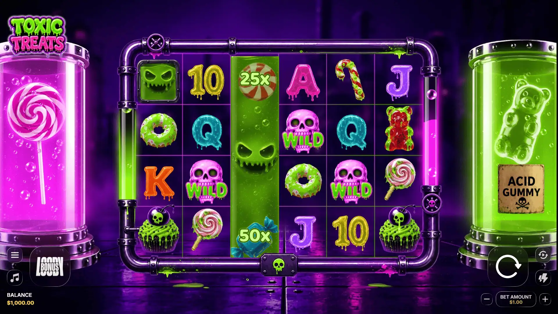 Toxic Treats slot gameplay reels