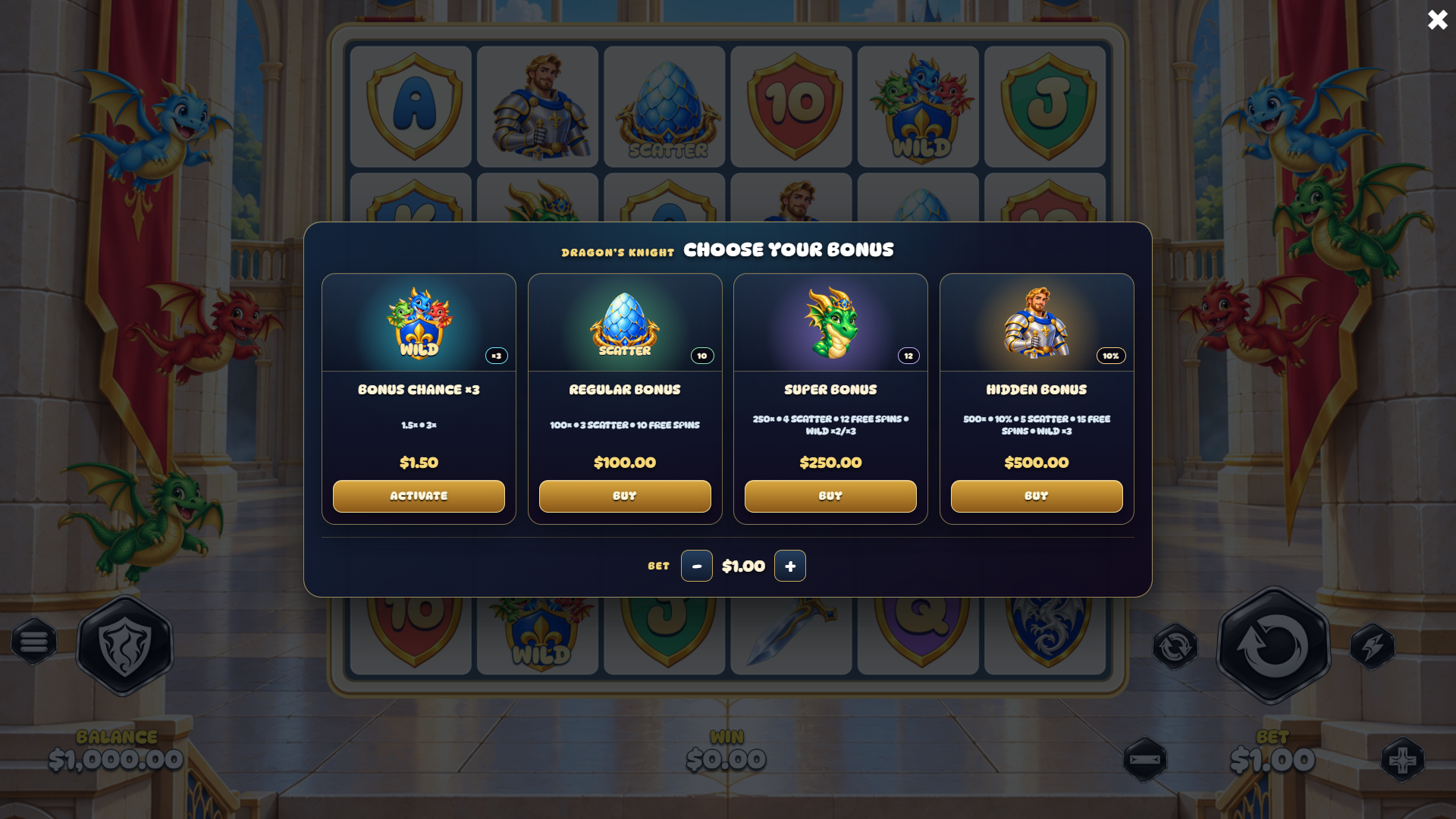 Dragon's Knight bonus buy menu