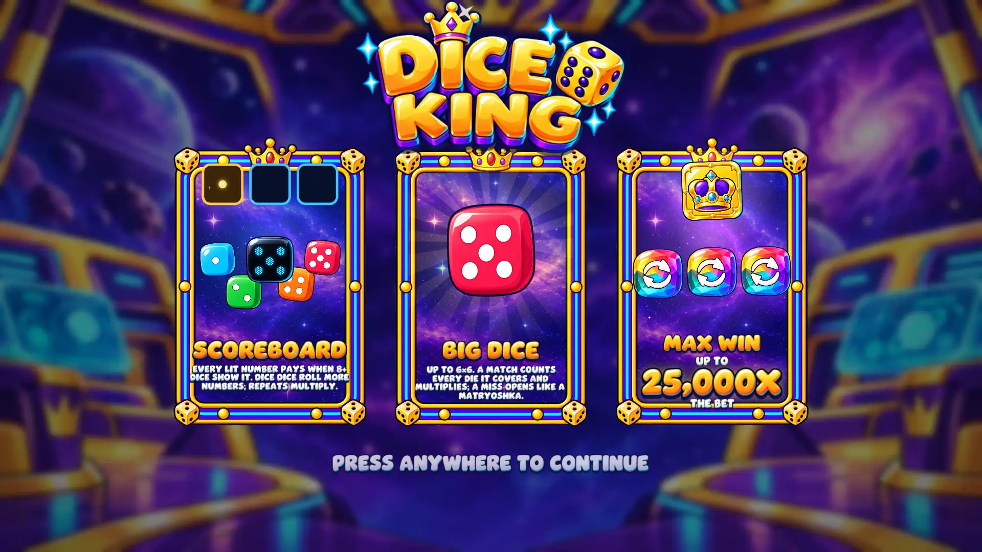 Dice King slot intro screen