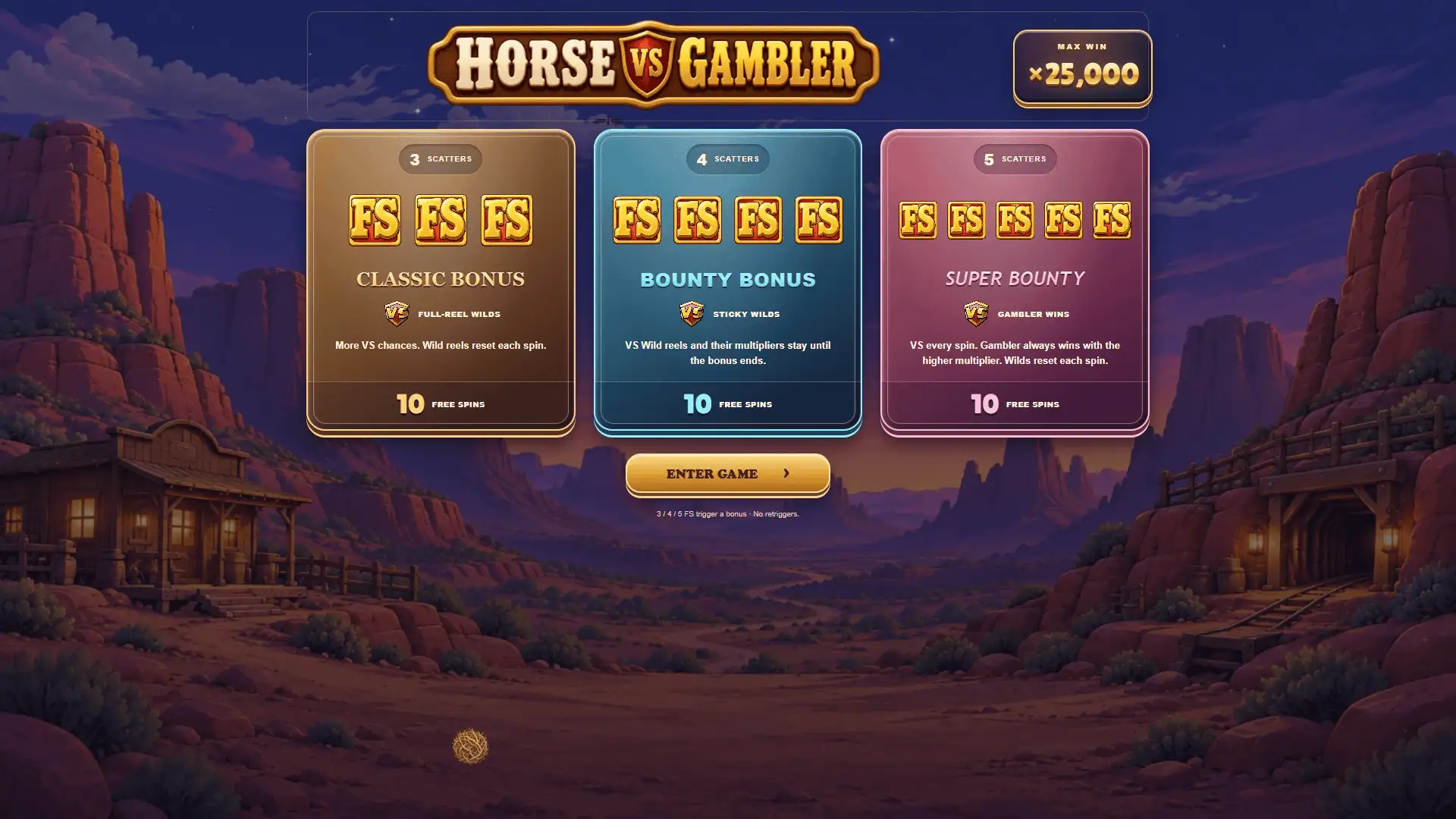 Horse VS Gambler slot intro screen