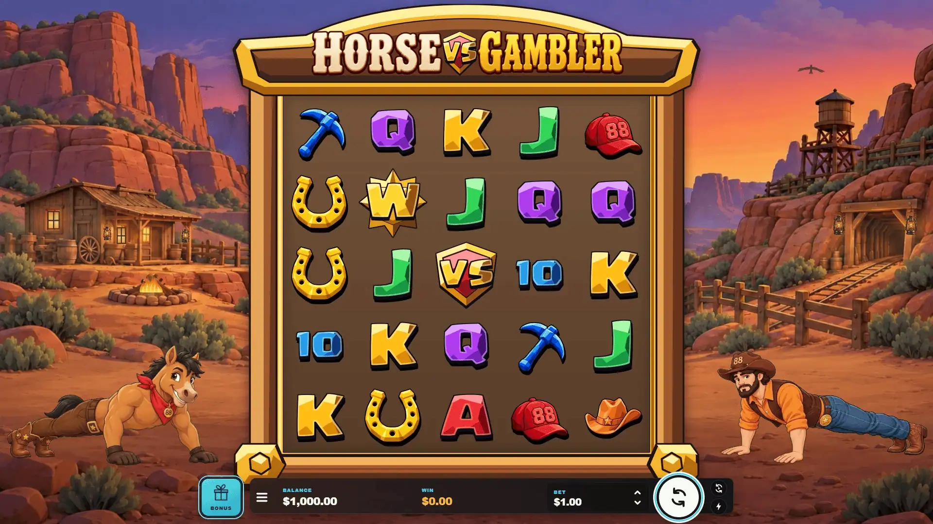 Horse VS Gambler slot gameplay reels