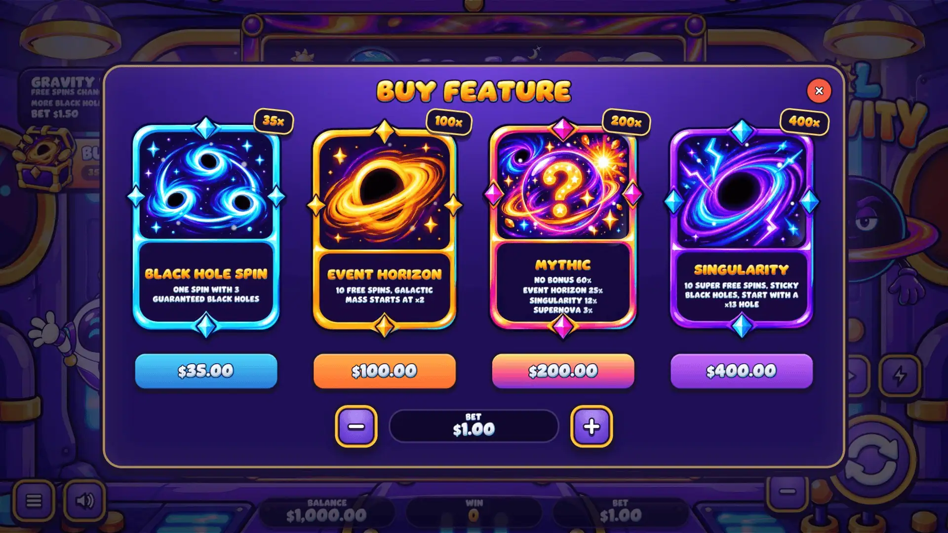 Sol Gravity bonus buy menu