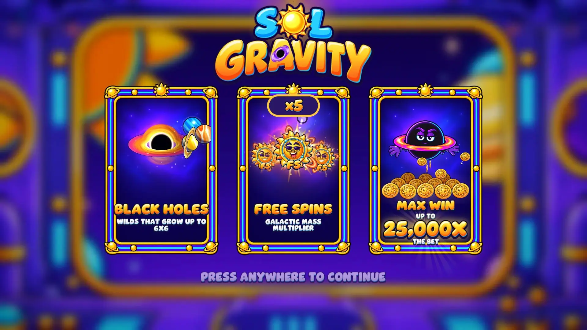 Sol Gravity slot intro screen