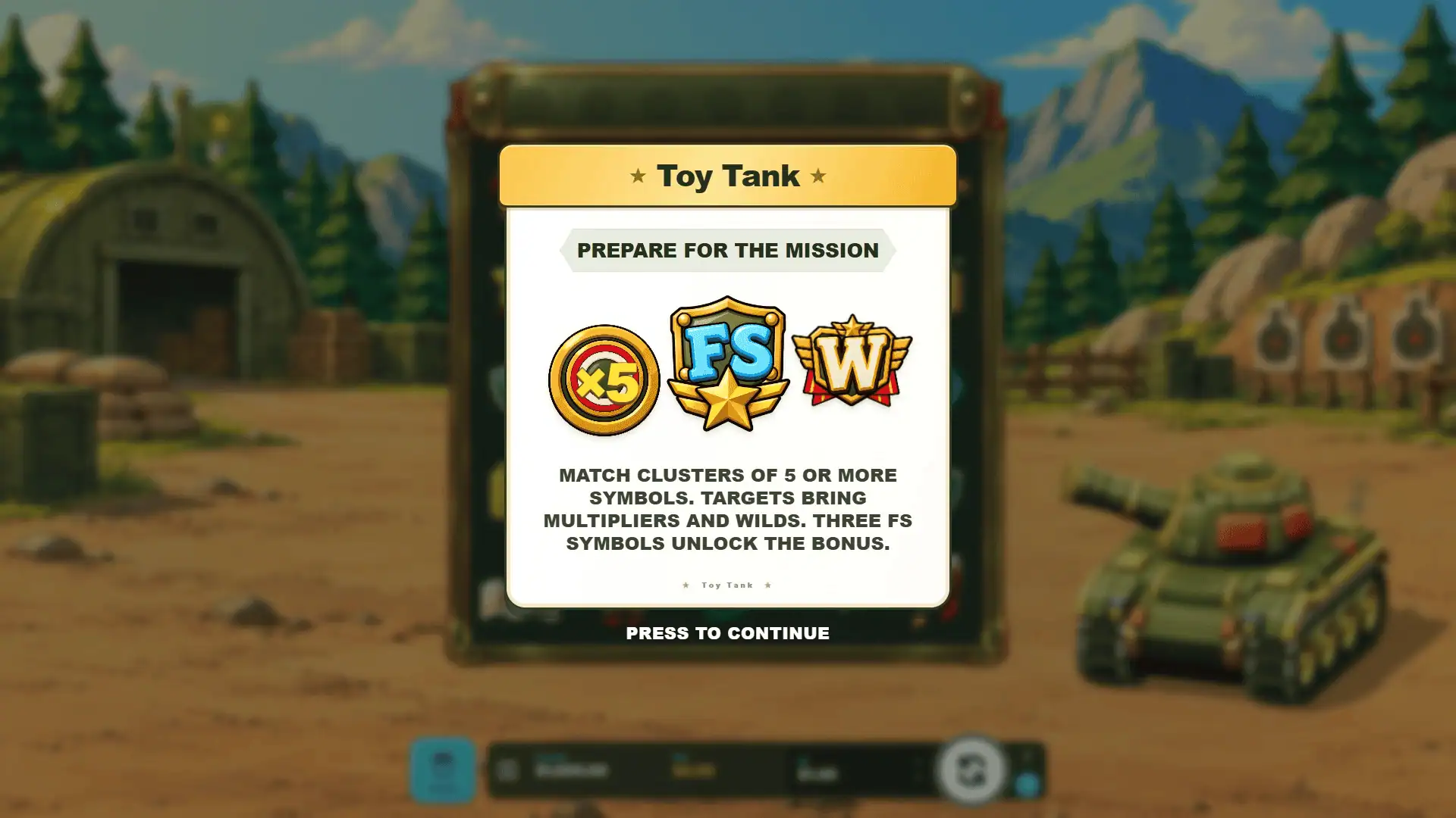 Toy Tank slot intro screen