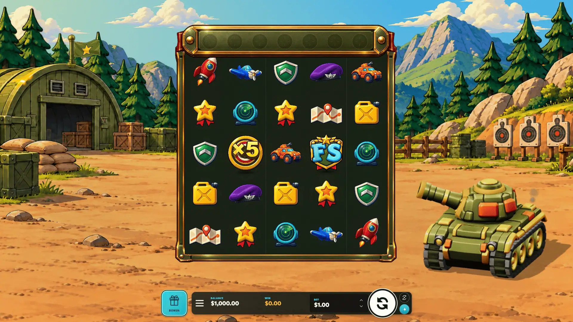 Toy Tank slot gameplay reels