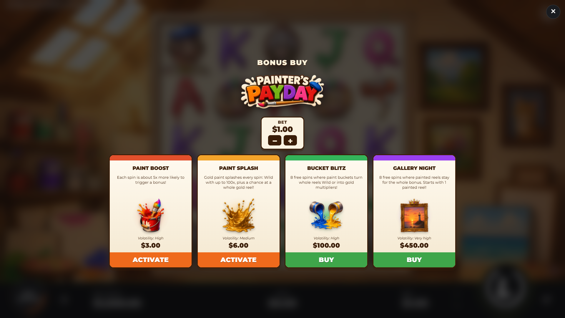 Painter&rsquo;s Payday bonus buy menu