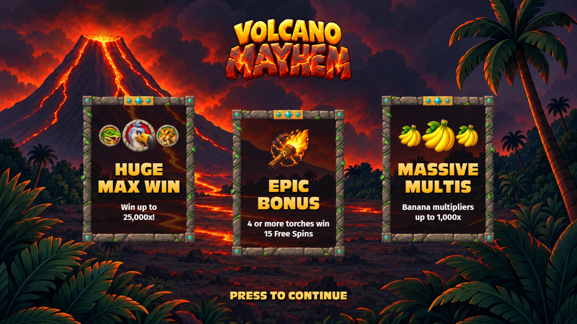Volcano Mayhem slot intro screen