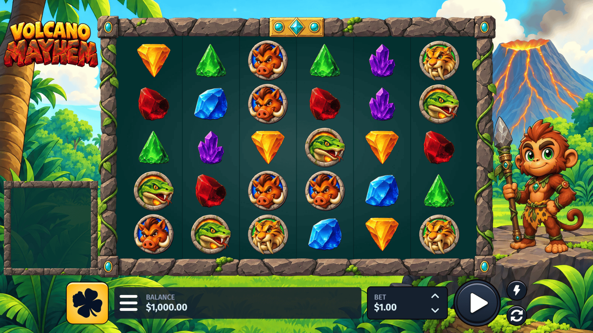 Volcano Mayhem slot gameplay reels