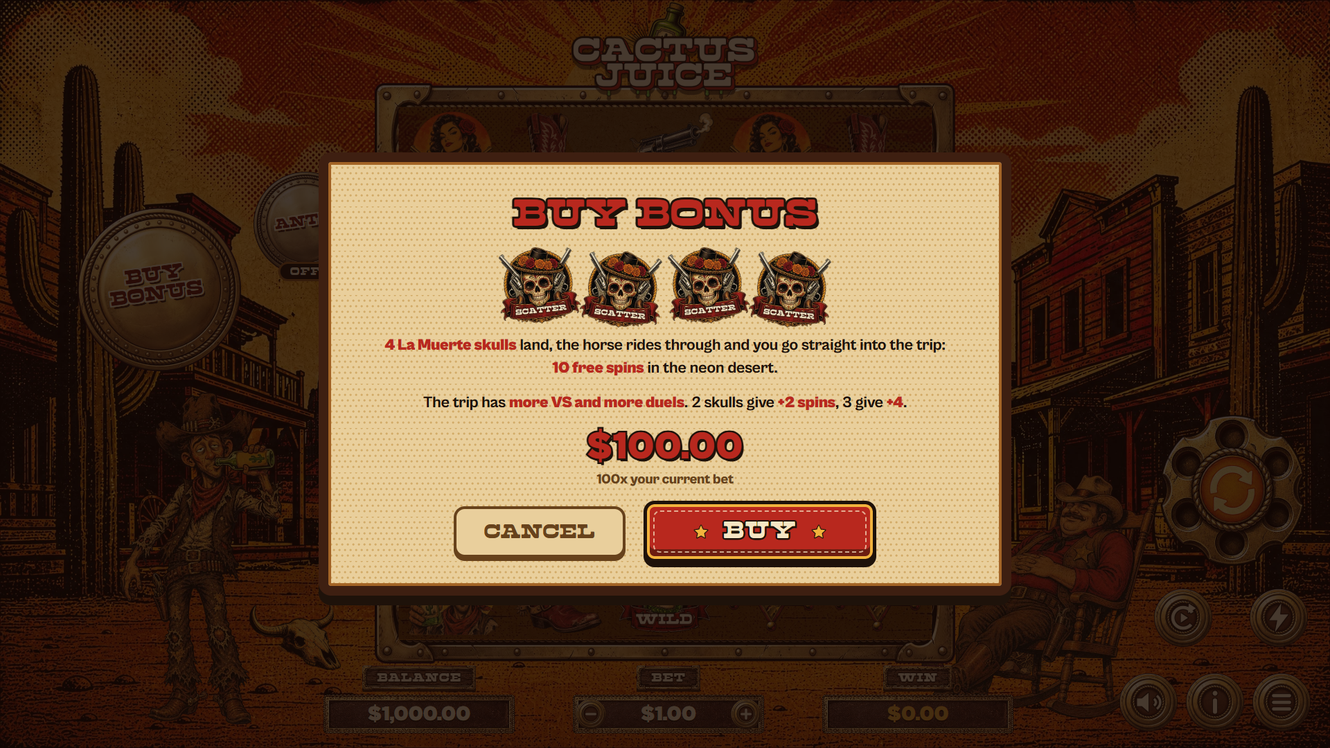 Cactus Juice bonus buy menu