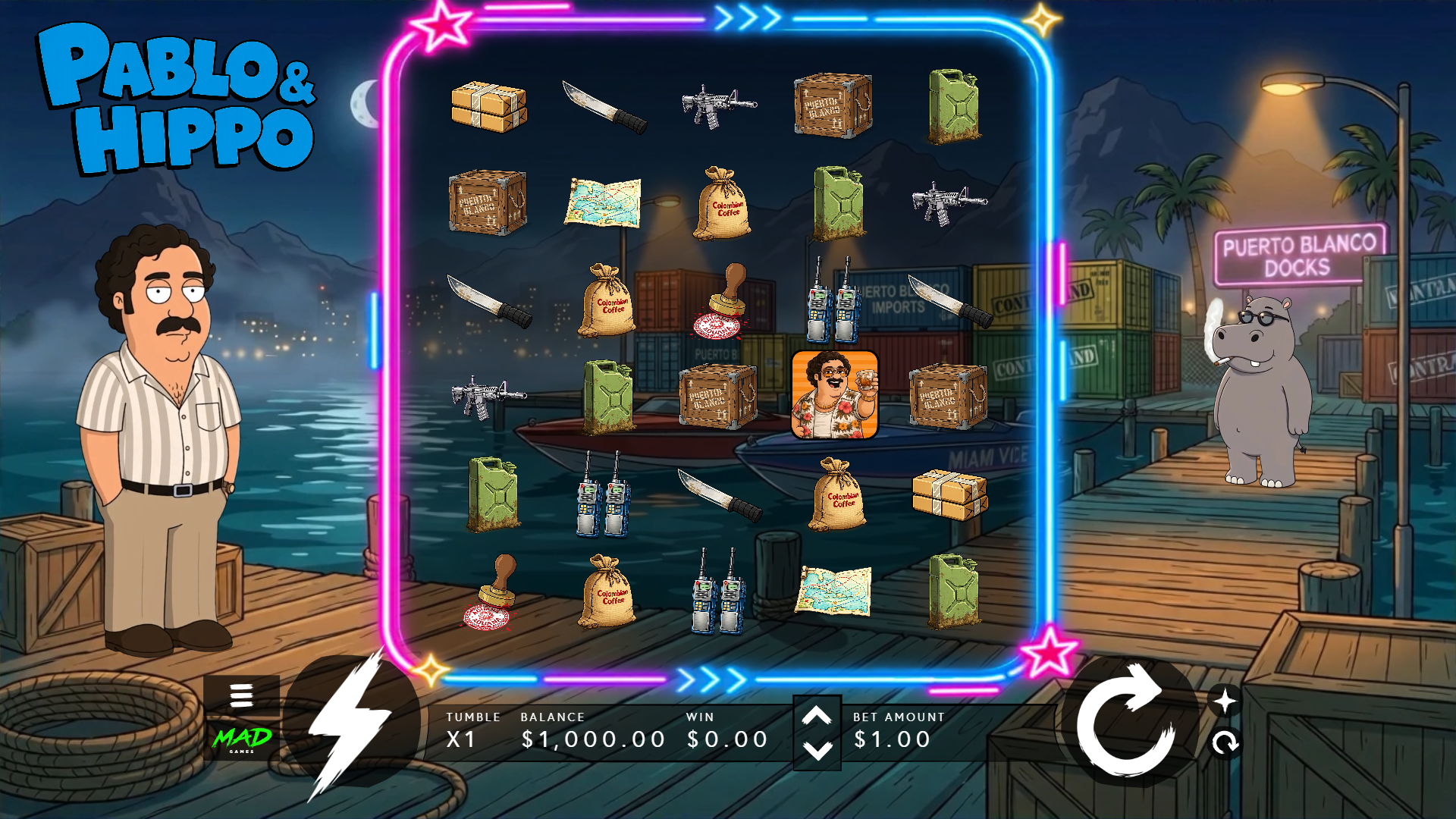 Pablo & Hippo slot gameplay reels