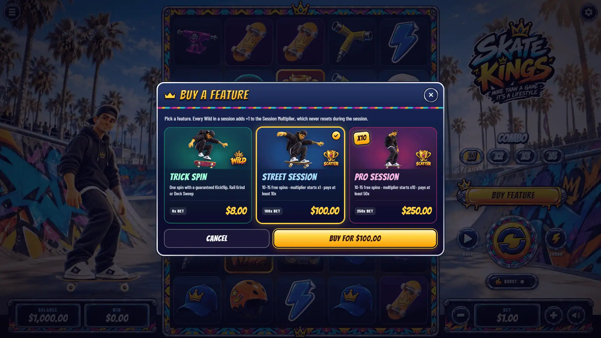 Skate Kings bonus buy menu
