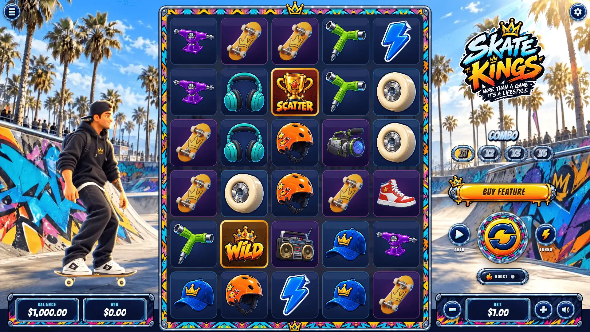 Skate Kings slot gameplay reels