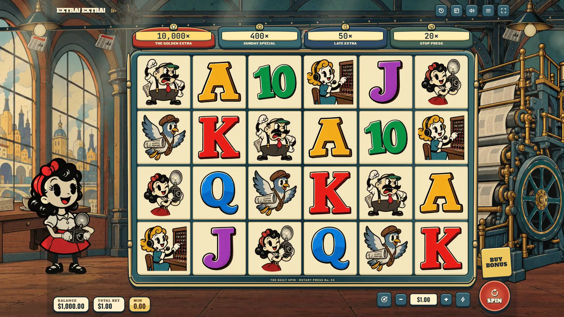 Extra!Extra! slot gameplay reels
