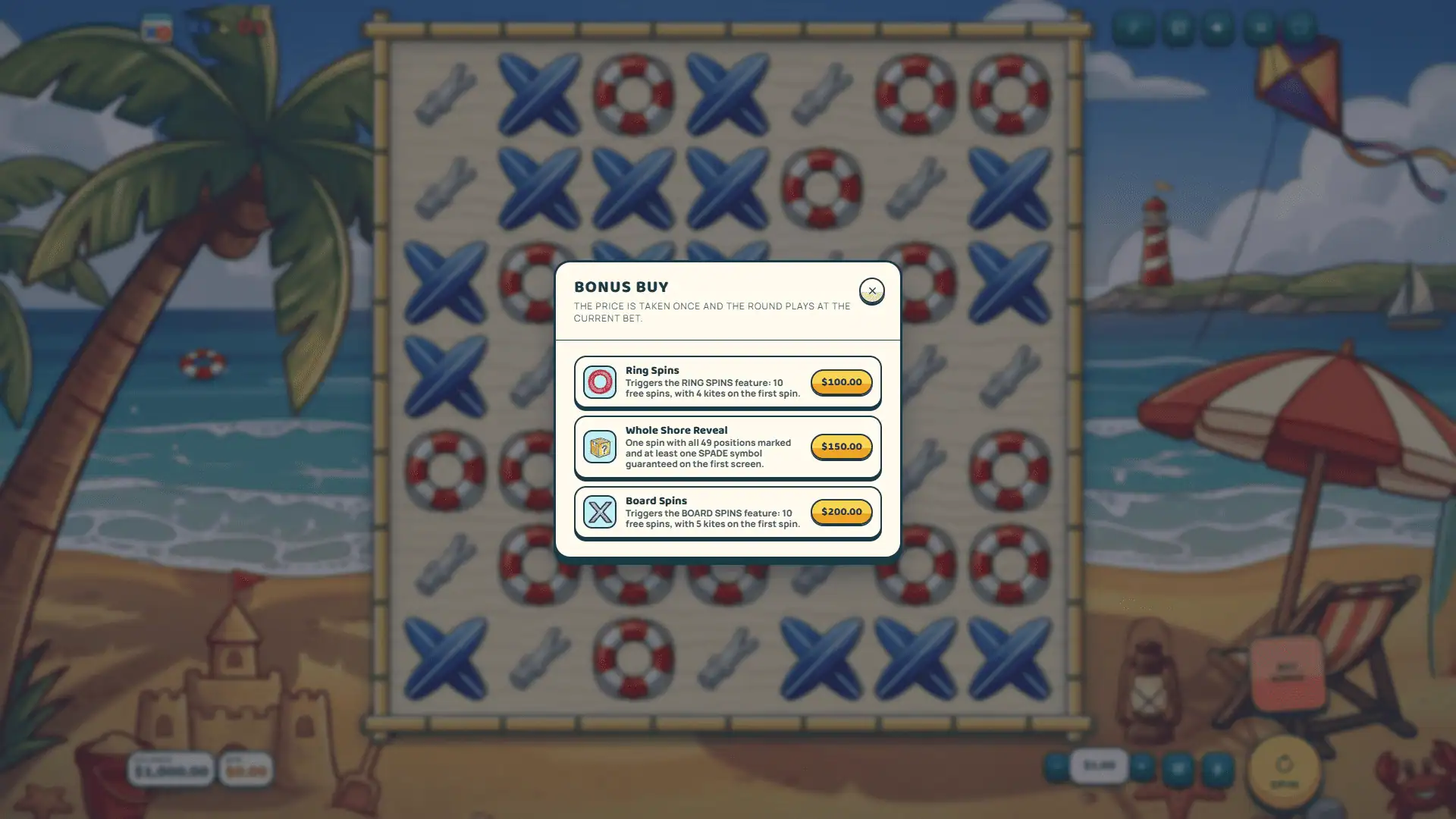 Xs & Os bonus buy menu