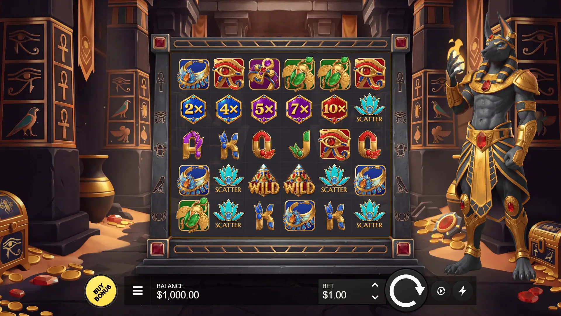 Anubis Gold Gates slot gameplay reels