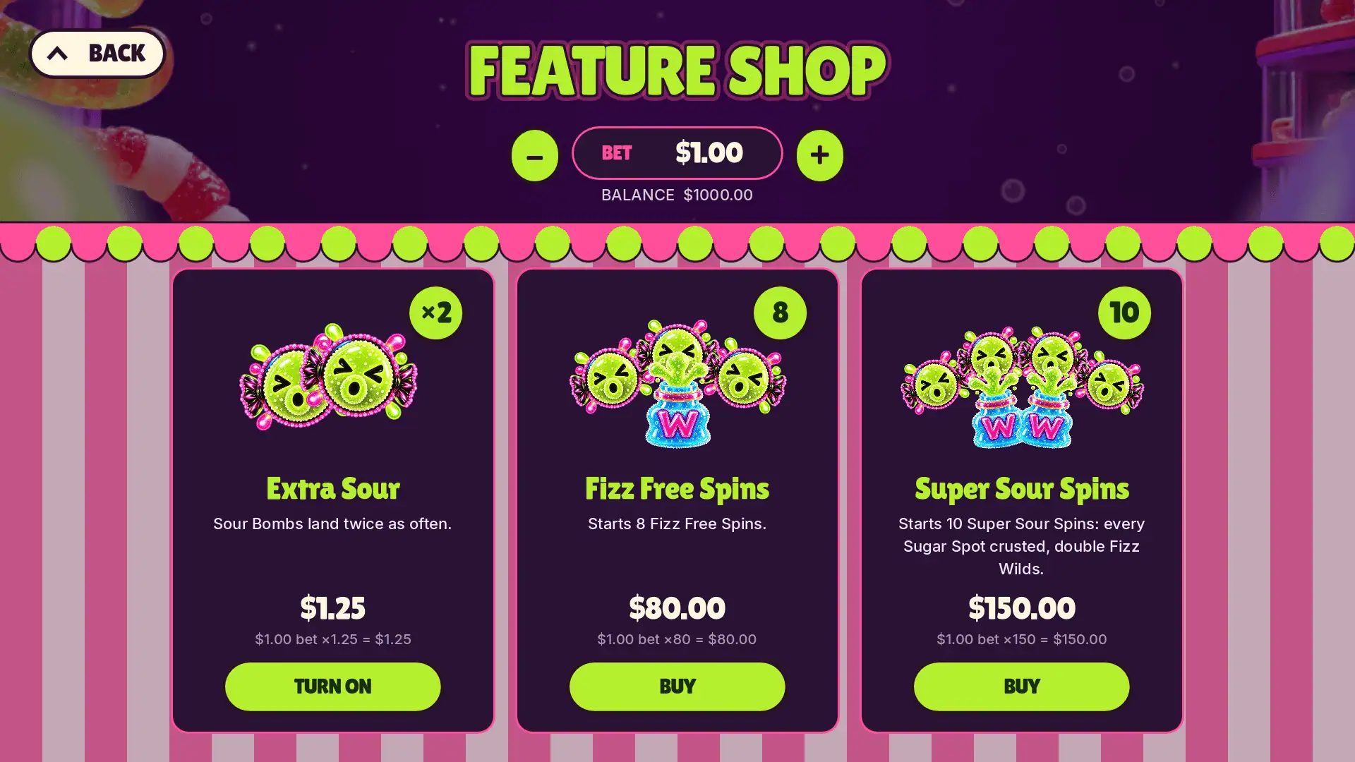 Pucker Up bonus buy menu