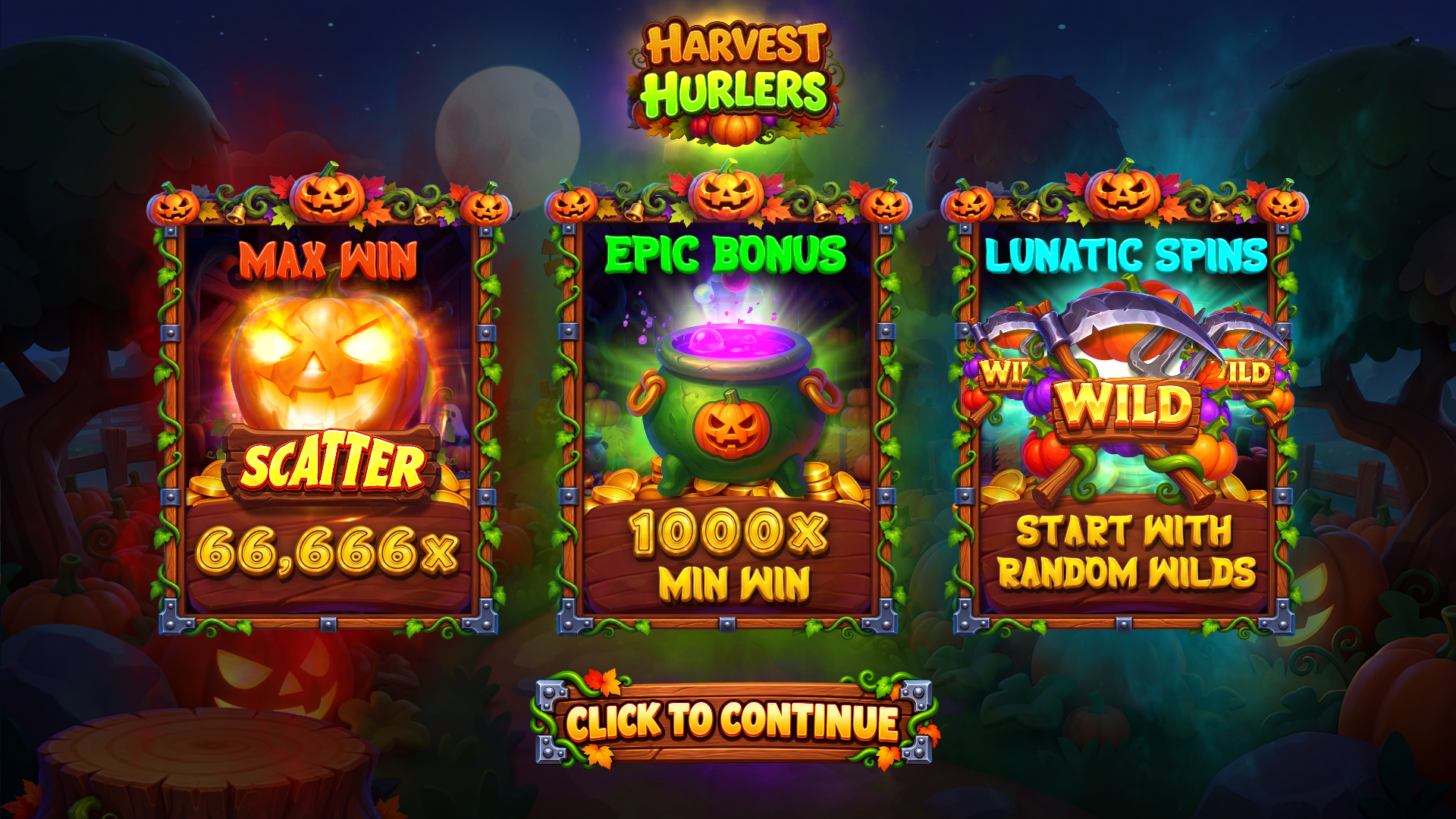 Harvest Hurlers slot intro screen